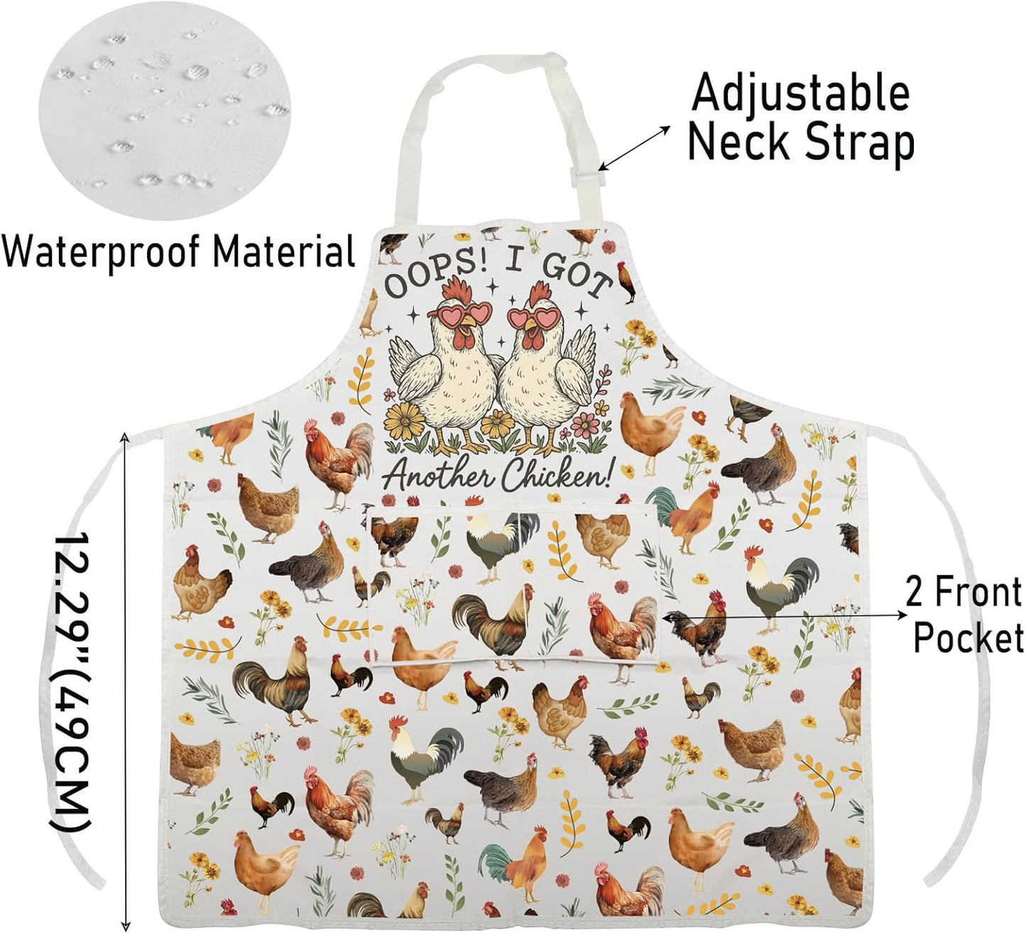 WCGXKO Oops I Got Another Chicken Kitchen Apron Animal Rustic Farmhouse Gift Country Floral Hen Merch