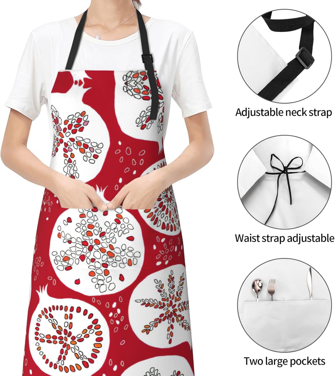 Pomegranate Painting Print Laundry apron 28x33 In Waterproof Kitchen Apron with Pockets for Cooking Baking