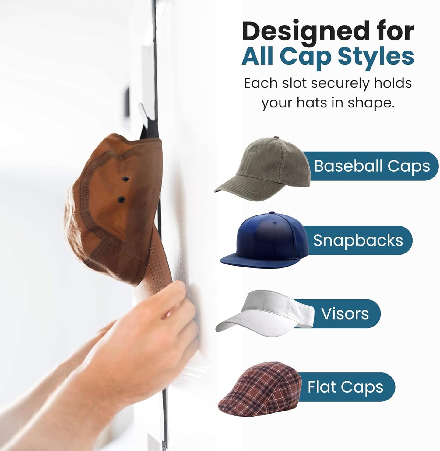Jokari Over the Door Cap Rack Organizer 2 Pack Holds Up to 16 Baseball Hats Hat Storage System for Men Women and Kids Adjustable Closet Hanger with Hooks for Easy Hat Display