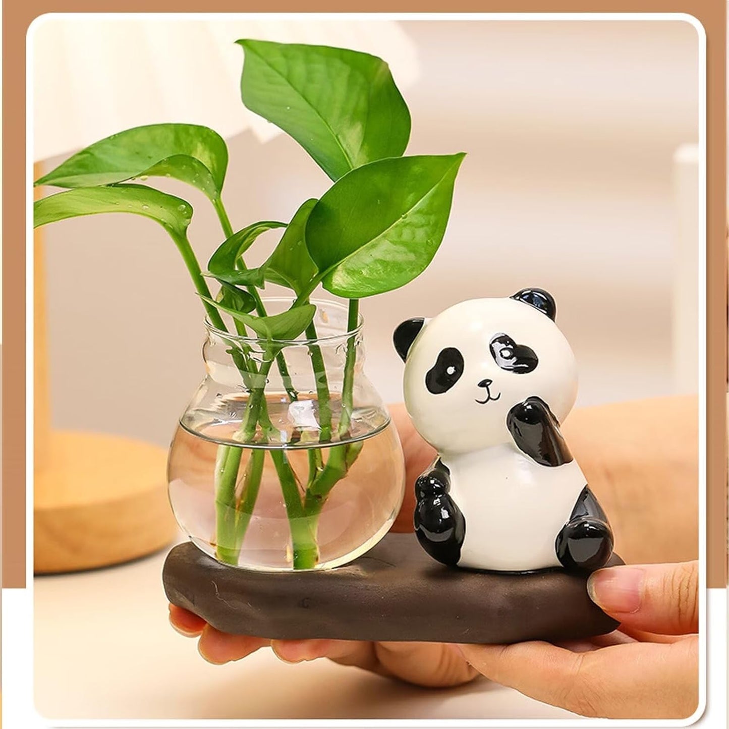 2pcs Desktop Glass Planter Vase Holder,Creative Ceramic Panda Shape Vase for Hydroponic Plants,Planters Clear Hydroponic Vase, Flowers Plants for Decorative Centerpiece,Table Decor
