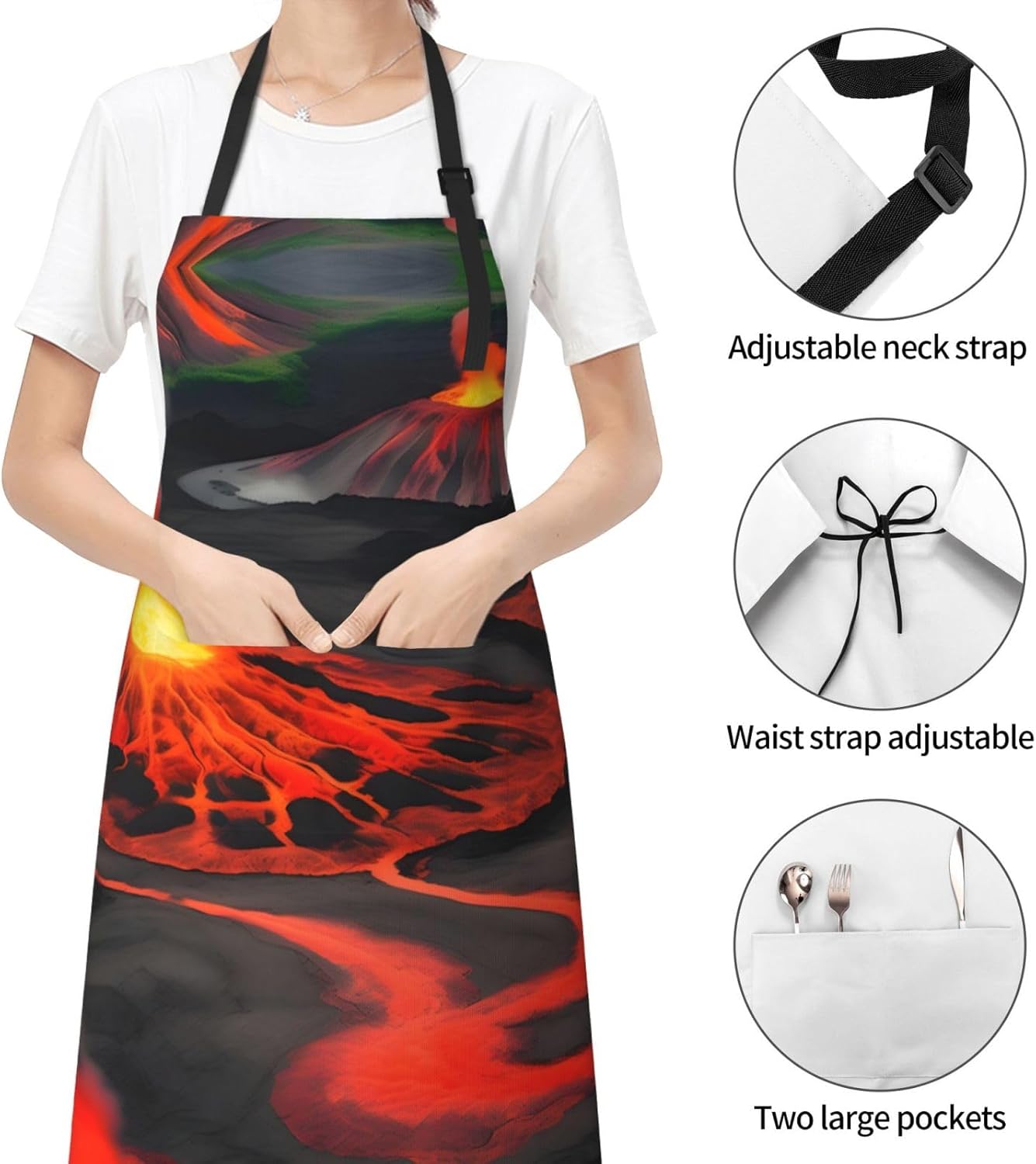 Kilauea Volcanos Print Laundry apron 28x33 In Waterproof Kitchen Apron with Pockets for Cooking Baking