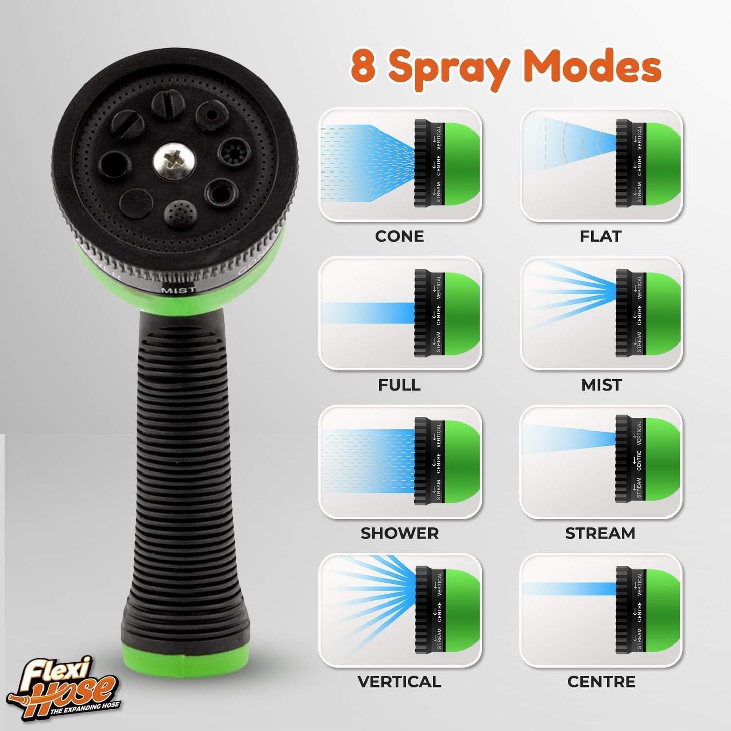 Flexi Hose with 8 Function Nozzle, 75FT - Lightweight Expandable Garde