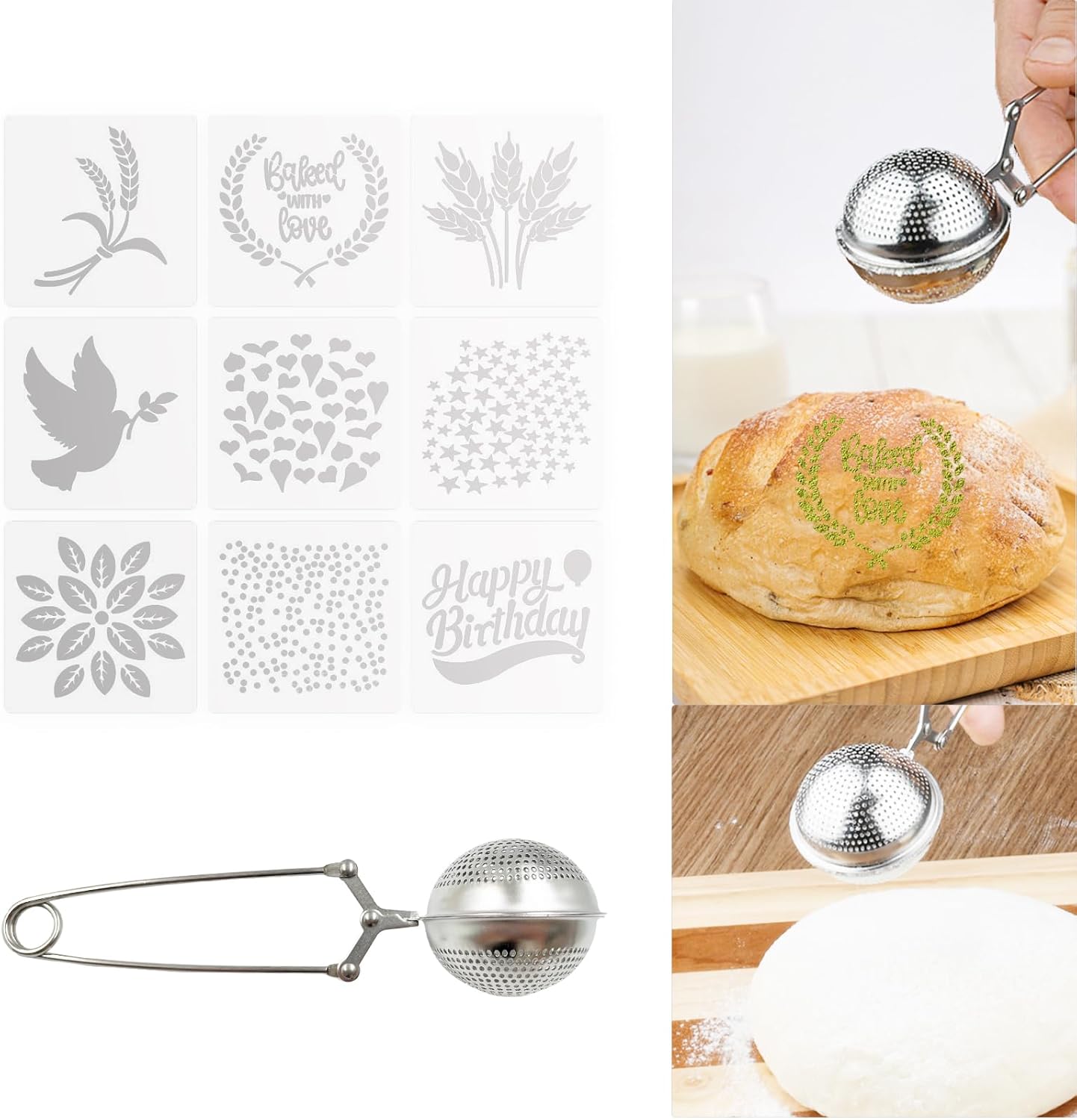 SNAIL GARDEN 9-Piece Sourdough Bread Making Kit with 9 Pattern Stencil