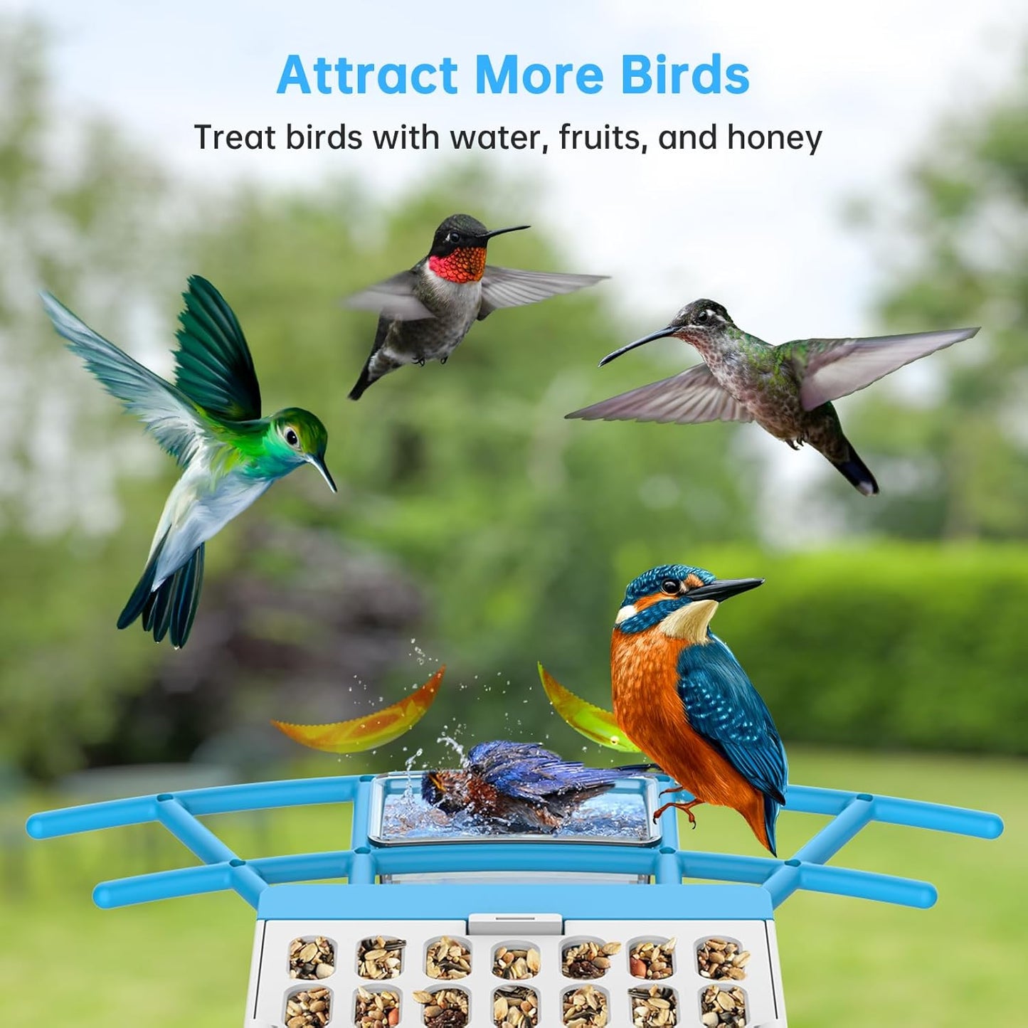 SMONET Bird Feeder with Camera B300: Smart Birdhouse Camera AI Recognition Solar Powered,Outdoor Wireless WiFi Birdfeeder Watching Live Video,Funny Birthday Gifts for Mom Mother Grandma Daughter