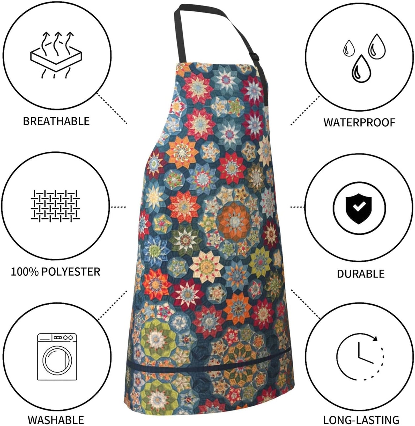 Bohemian Flower Print 28x33 In Adult Kitchen Apron with Pockets Versatile Chef Smock for Cooking Baking