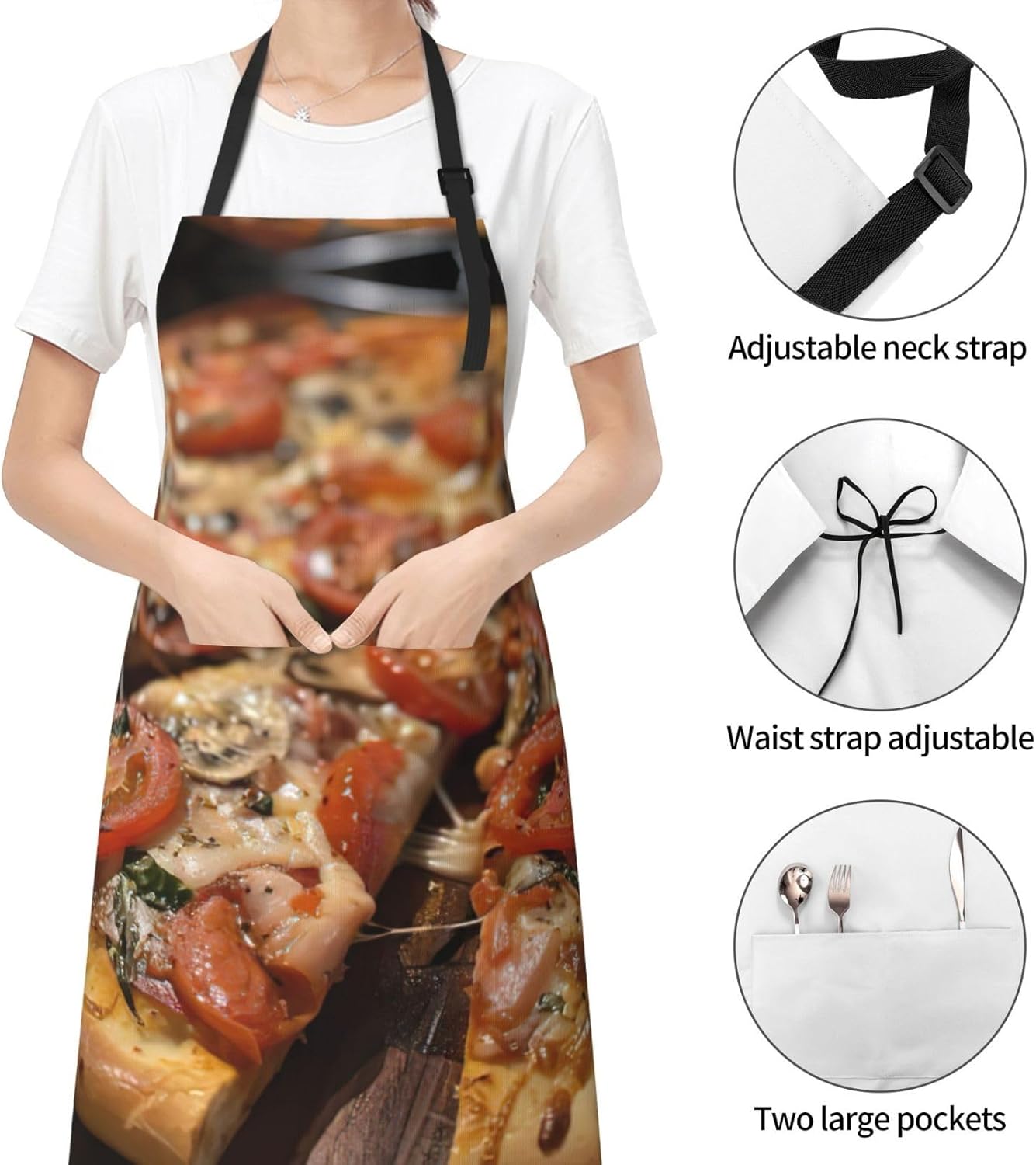 tasty pizza Print Laundry apron 28x33 In Waterproof Kitchen Apron with Pockets for Cooking Baking