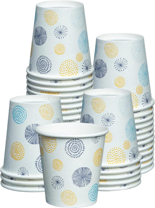 GUSTO [3 oz. - 100 Count Small Paper Cups, Disposable Mini Bathroom Mouthwash Cups - Eco-Friendly and Versatile - Floral