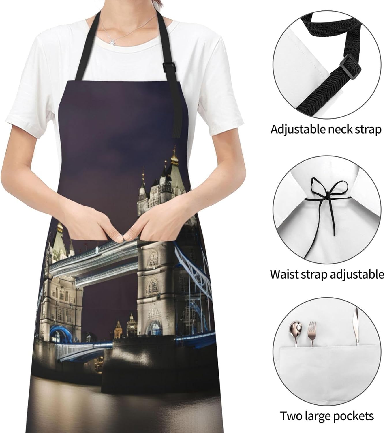 Tower Bridge in London print Waterproof chef's apron with pocket apron for kitchen cooking baking barbecue and gardening