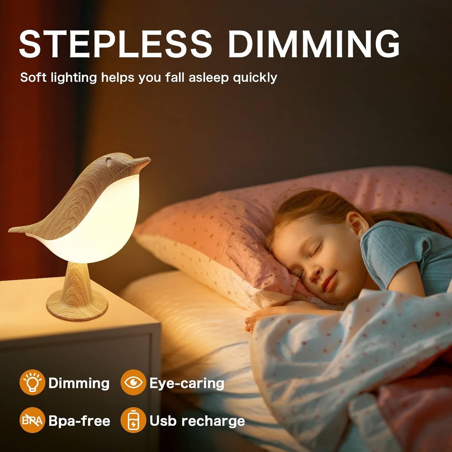 VViN 2 in 1 Small Desk Lamp, Bird Cordless Table Lamp with 3 Color Tem
