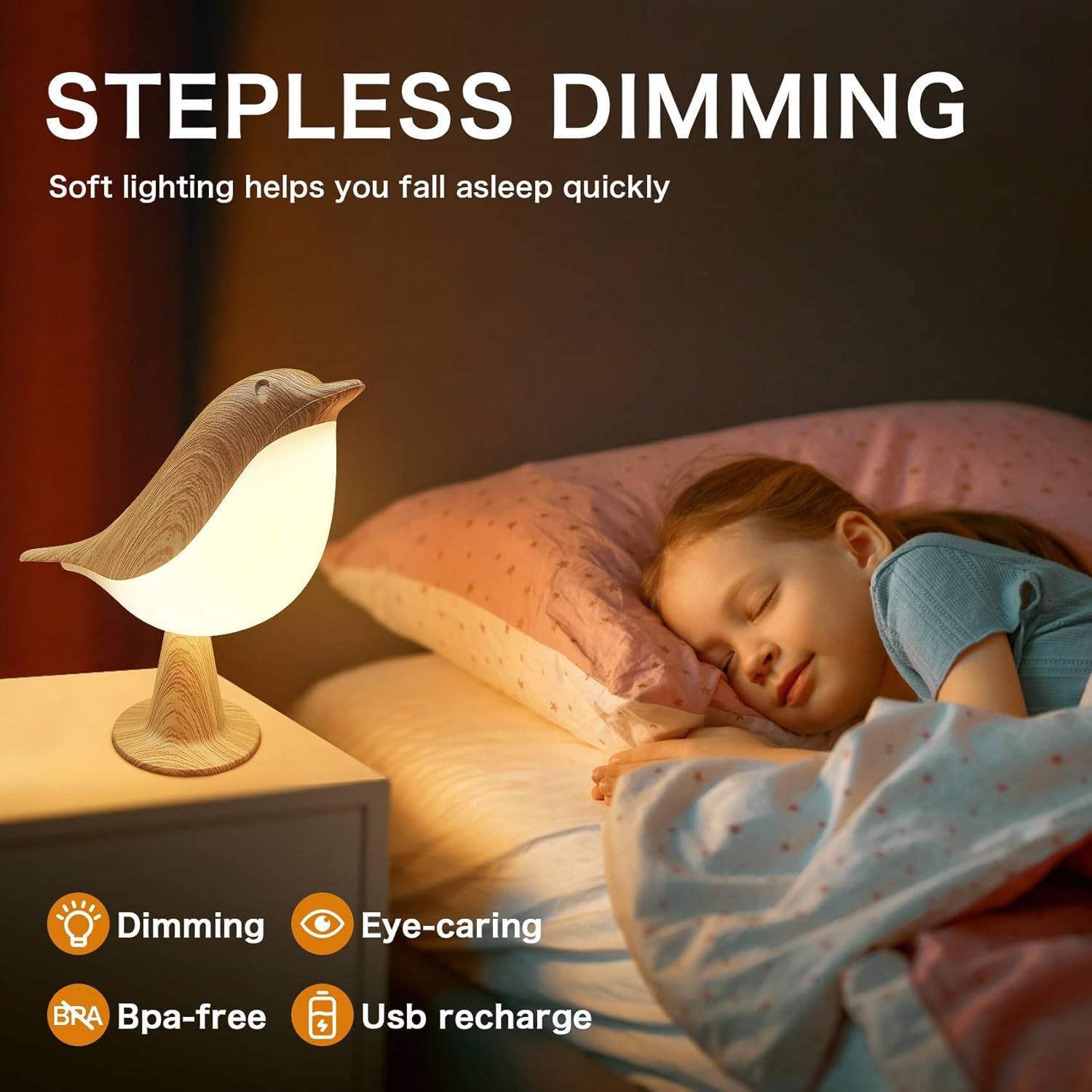 VViN 2 in 1 Small Desk Lamp, Bird Cordless Table Lamp with 3 Color Tem
