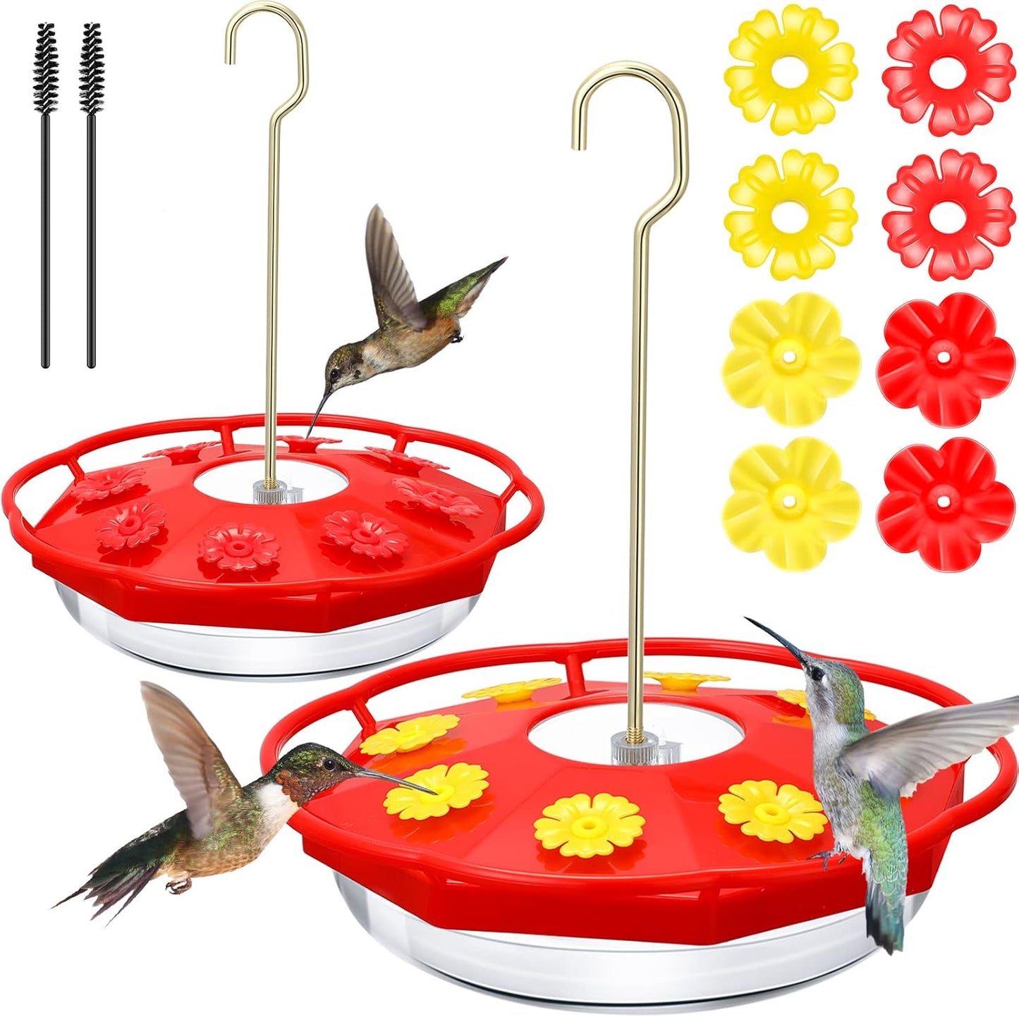 Chengu 2 Packs 16 oz Hummingbird Feeder for Outdoors Hanging Plastic Saucer Feeder with 8 Feeding Stations, Humming Feeder Handheld Window Bird Feeders Portable Bird Feeders for Garden House Decor