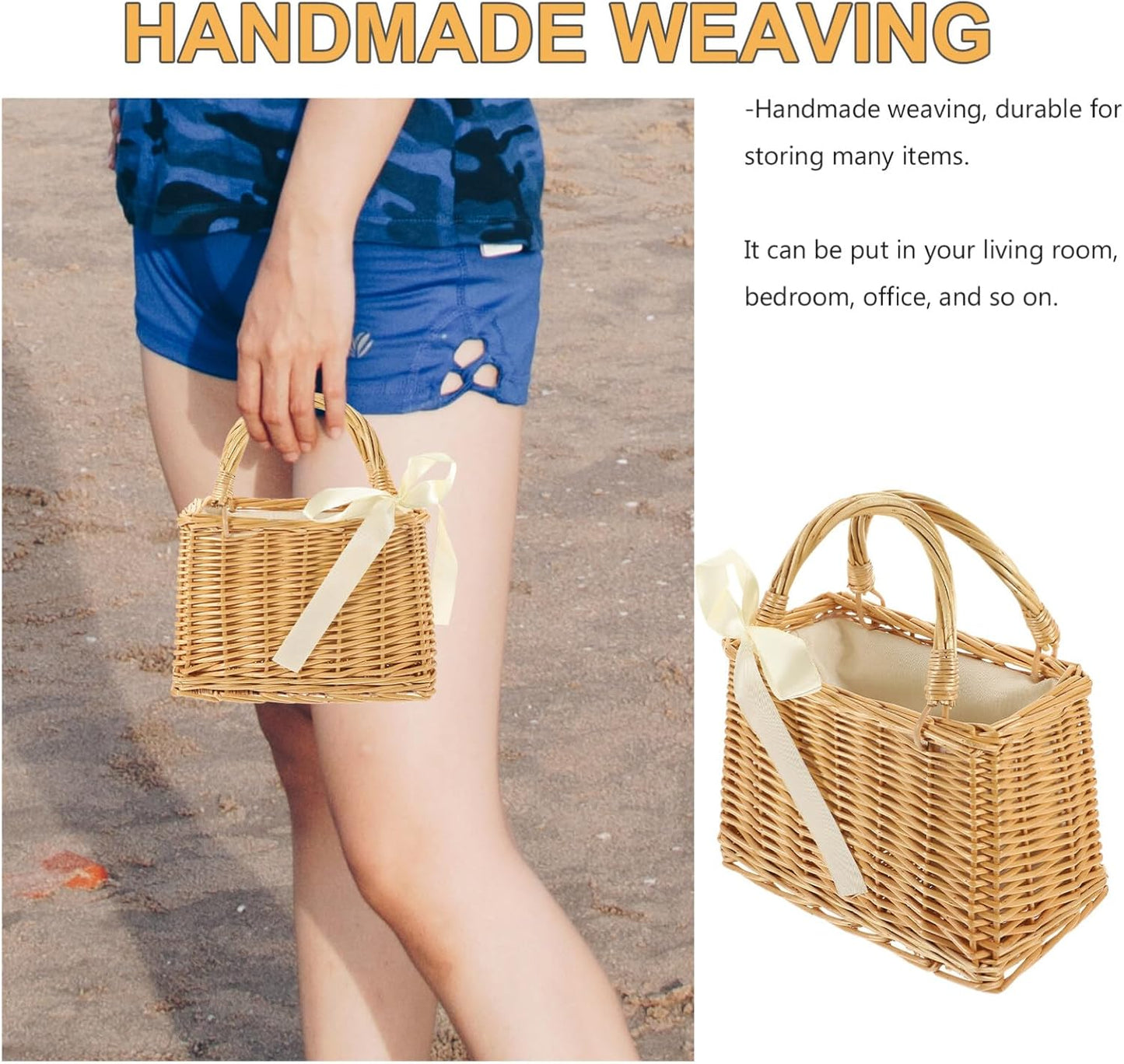 PRETYZOOM Woven Flower Basket 9x6 Inches Portable Flower Holder Straw 
