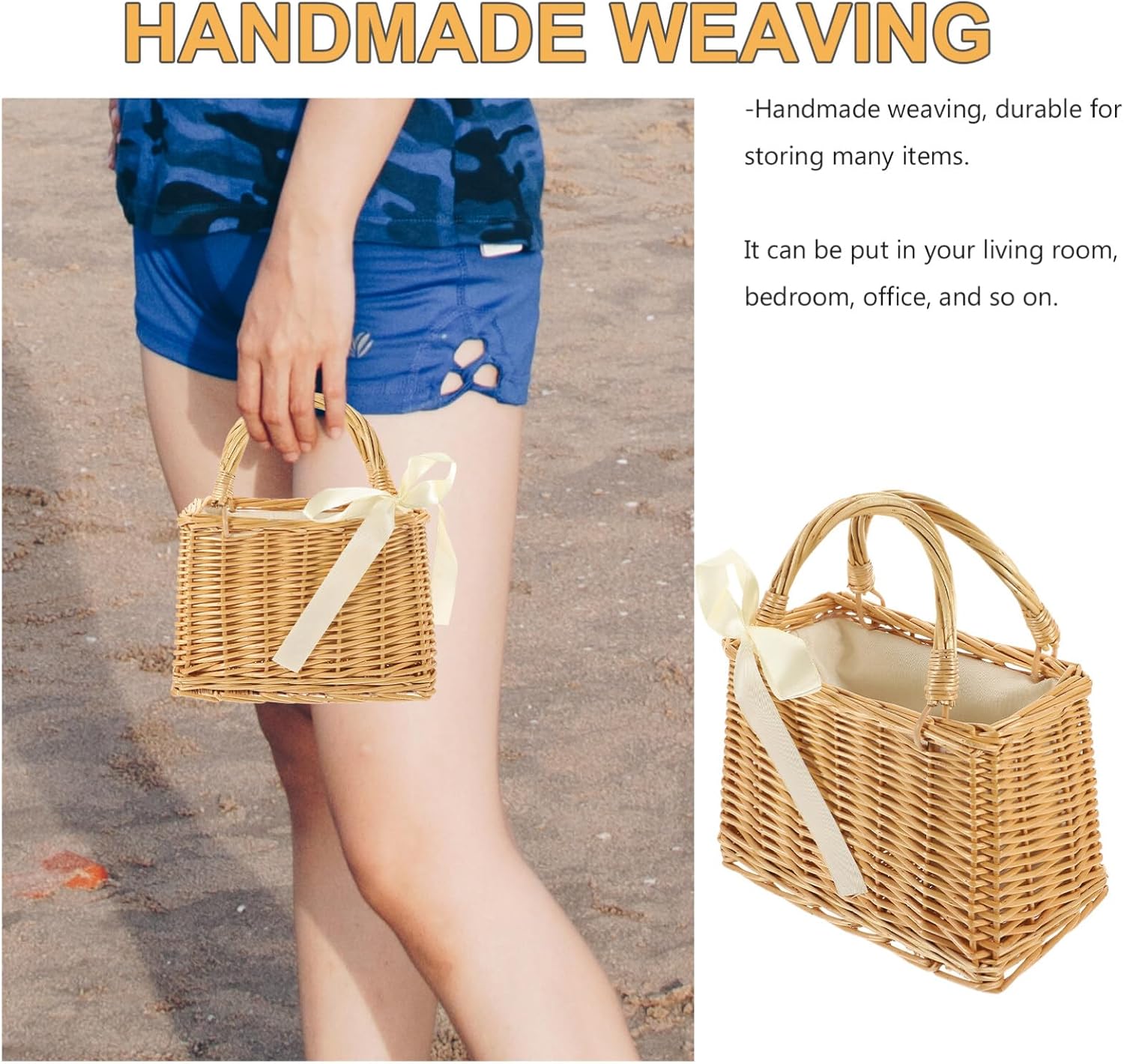 PRETYZOOM Woven Flower Basket 9x6 Inches Portable Flower Holder Straw 