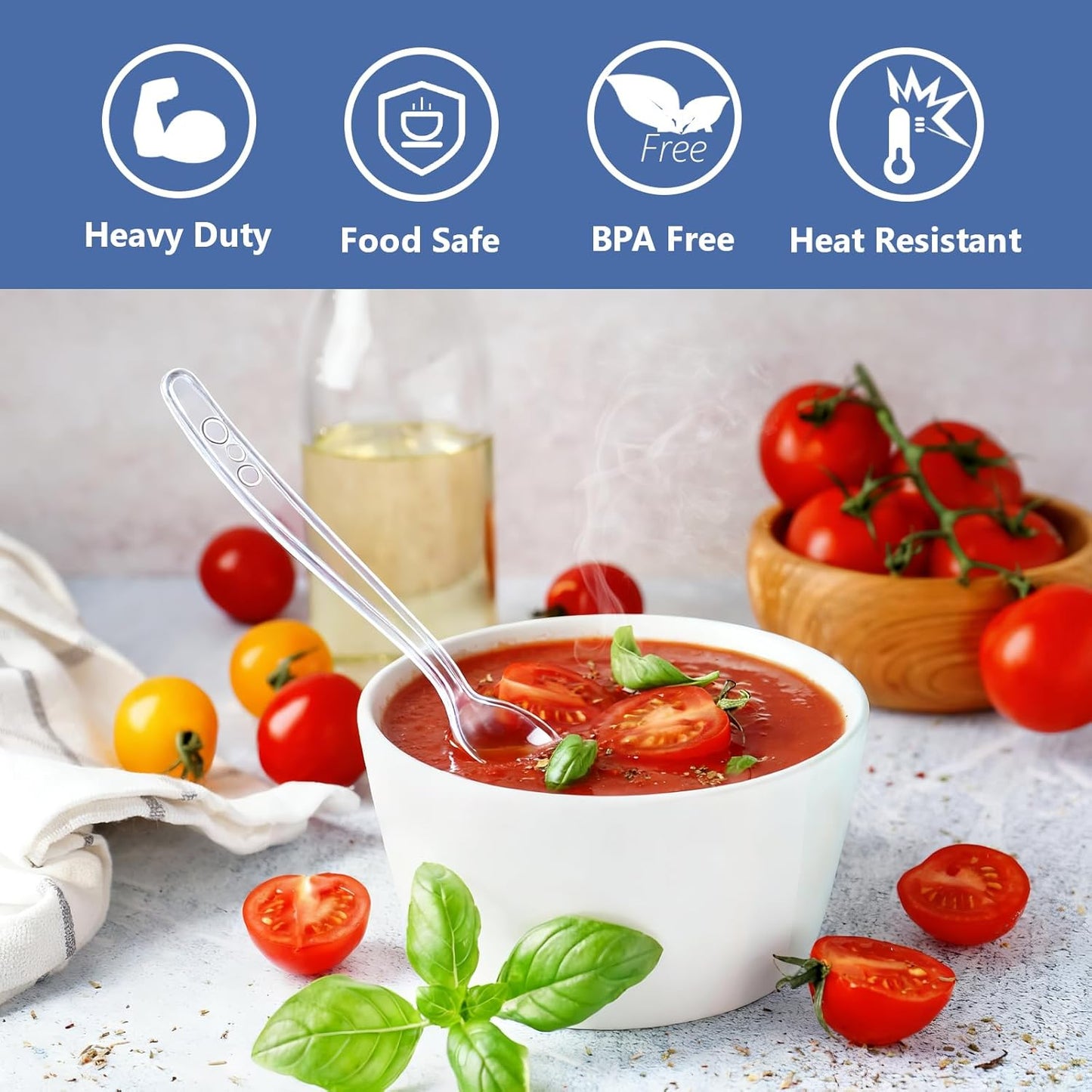 SACATR 1000 Count Clear Plastic Spoons Bulk - Plastic Silverware Spoons Heavy Duty, Premium Disposable Spoons, BPA-Free, Heat Resistant, Suitable for Parties, Events, and Everyday Use