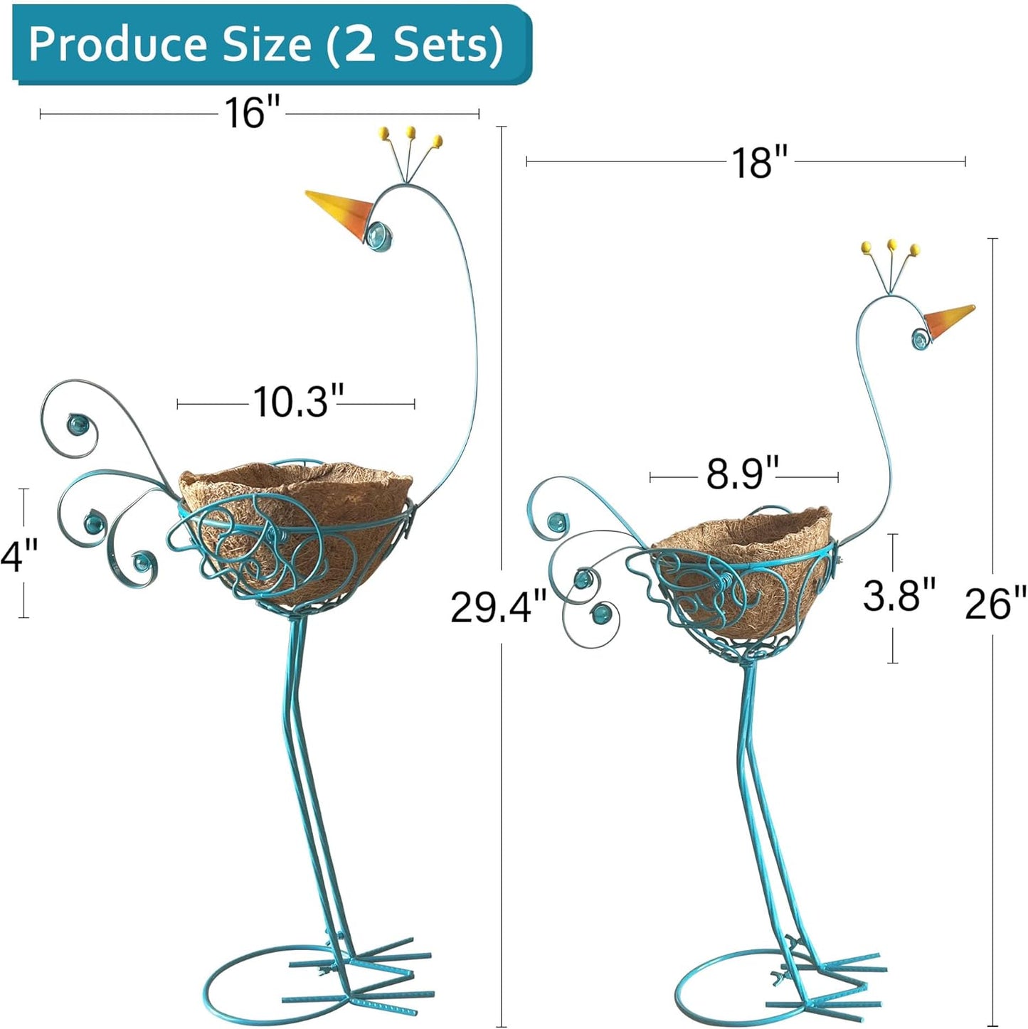 J-Fly Peacock Metal Plant Stand 2 Sets Flower Pots Holders, Planters f