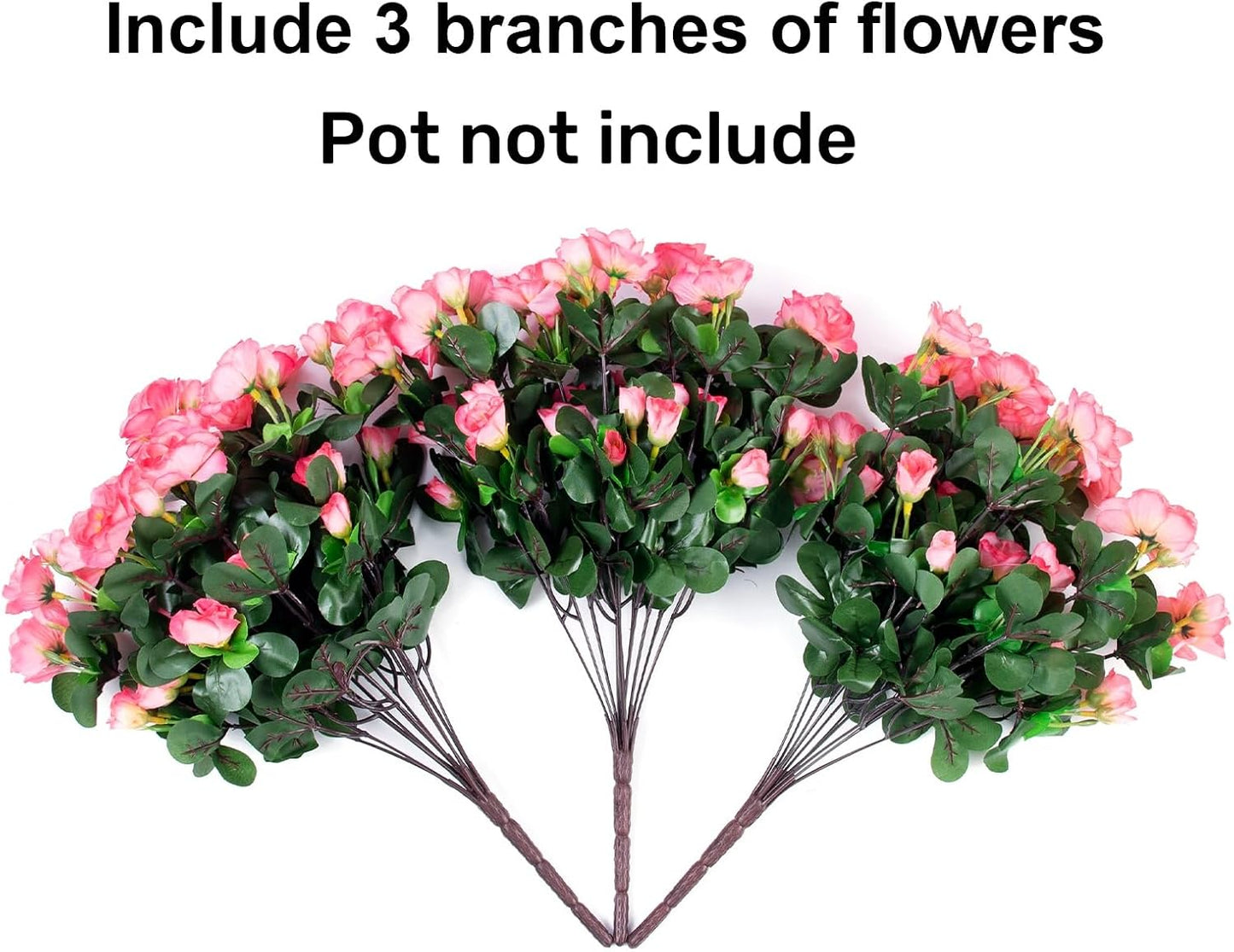 Artificial Faux Flowers Plants for Outdoor Outside Spring Decoration, Fake Silk Pink Camellia UV Resistant Realistic for Planter Pot Porch Patio Balcony Garden Yard Home Decor, 3 Large Bundles