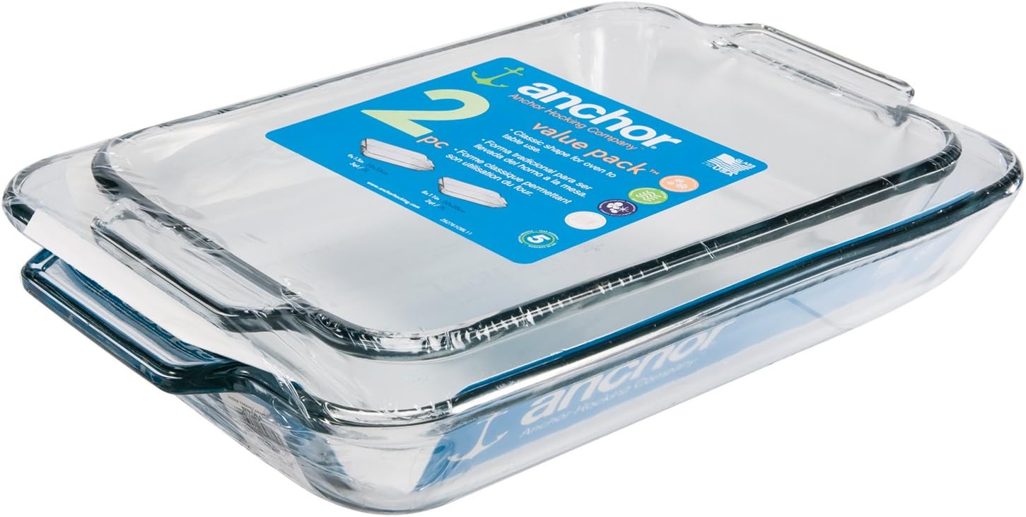Anchor Hocking Glass Baking Dishes for Oven, 2 Piece Set (2 Qt & 3 Qt 