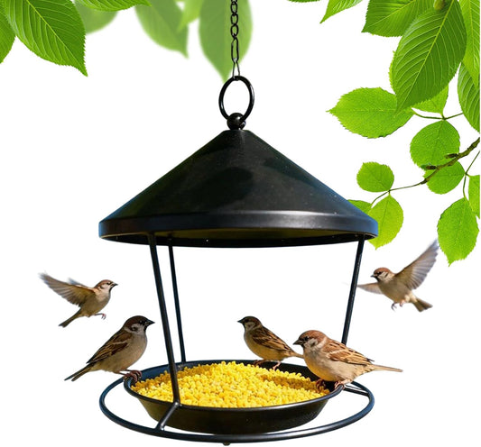 Hangable Metal Bird Feeder - Weatherproof Hummingbird Food Station, Outdoor Tray with Rust-Resistant Design, Garden Hanging with Easy Fill, Wildlife Accessory, Feeding Station for Backyard Porch