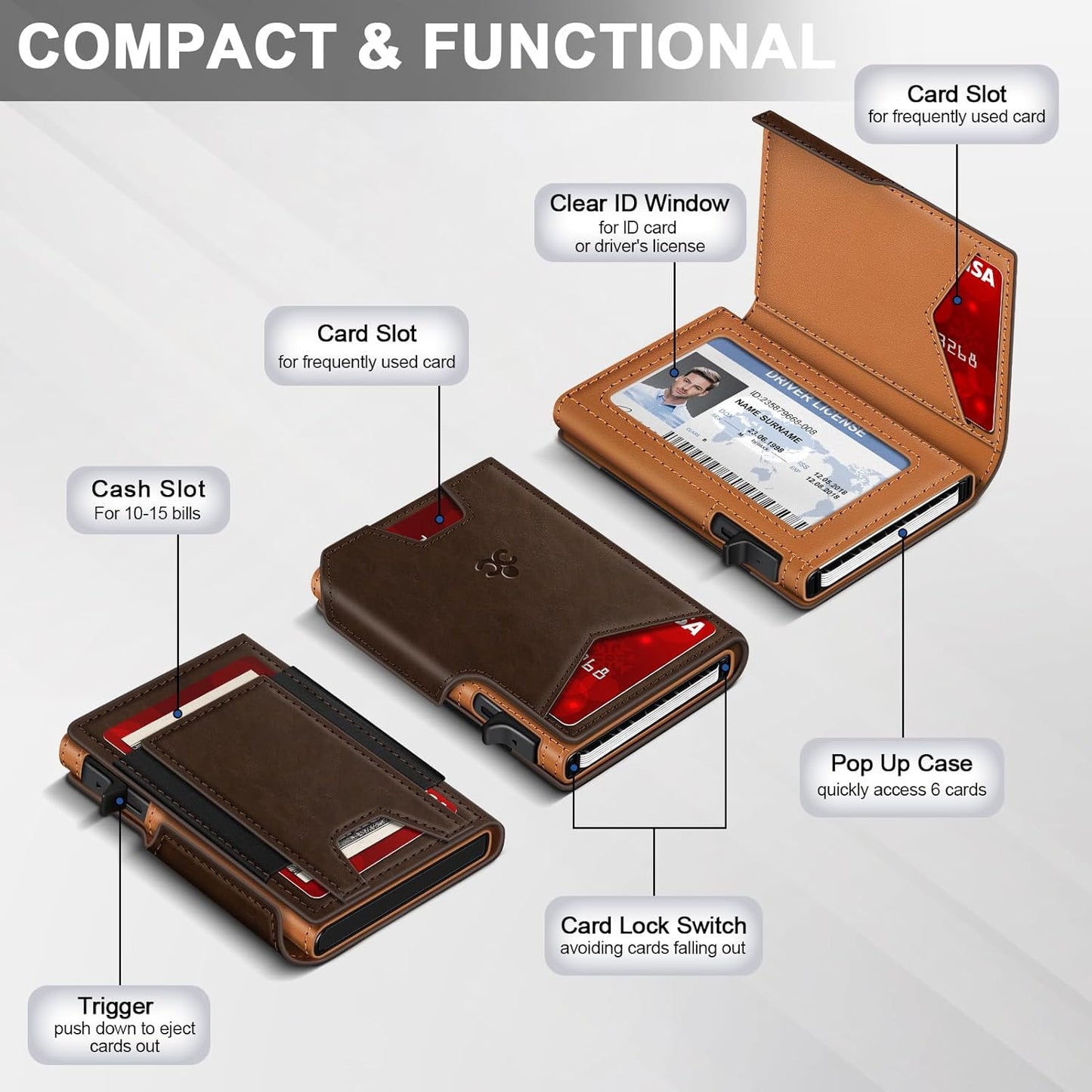 Wallet for Men Wallet with Slim Pop Up Card Holder 9-13 Cards, Bifold 