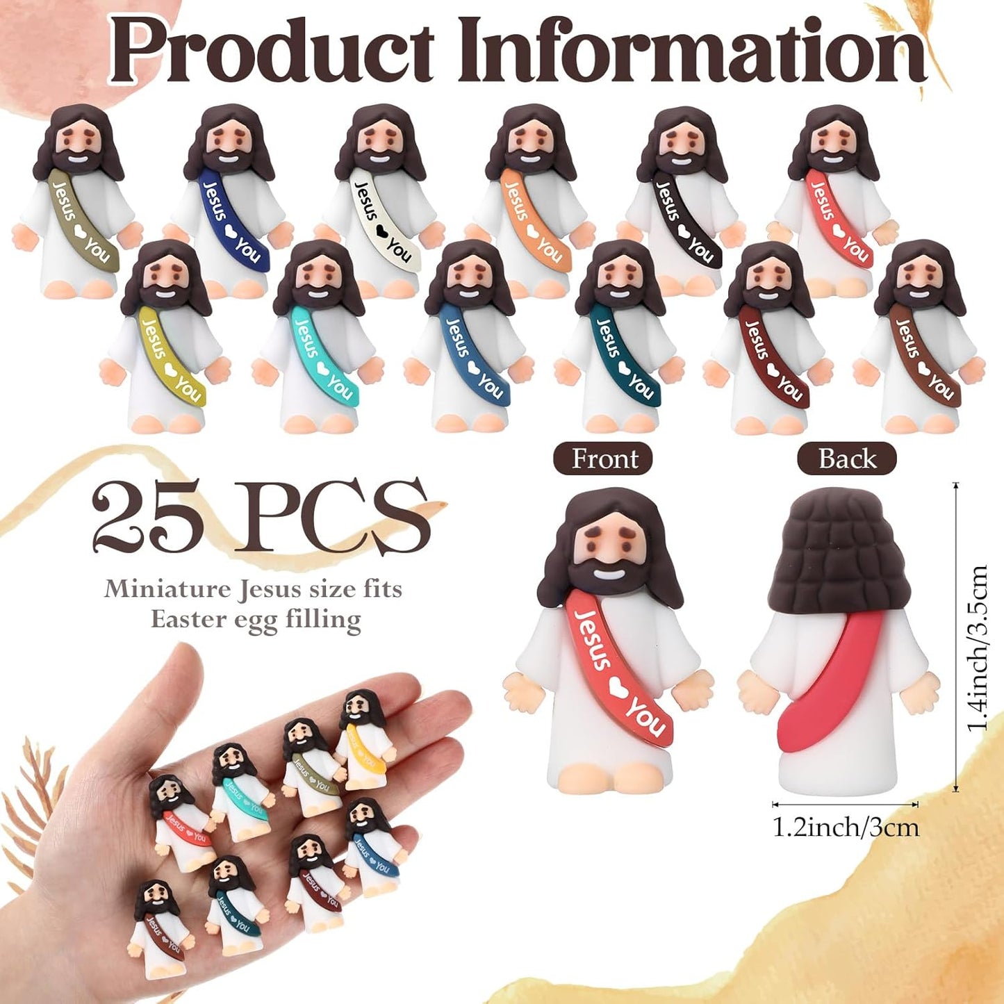 Bememo 25 Pcs Little Jesus Figures, Mini Jesus Loves You Figures, Original Design Multicolor Tiny Easter Figurines to Hide and Seek Religious Gifts for Easter Egg Stuffers(Christian Colors)