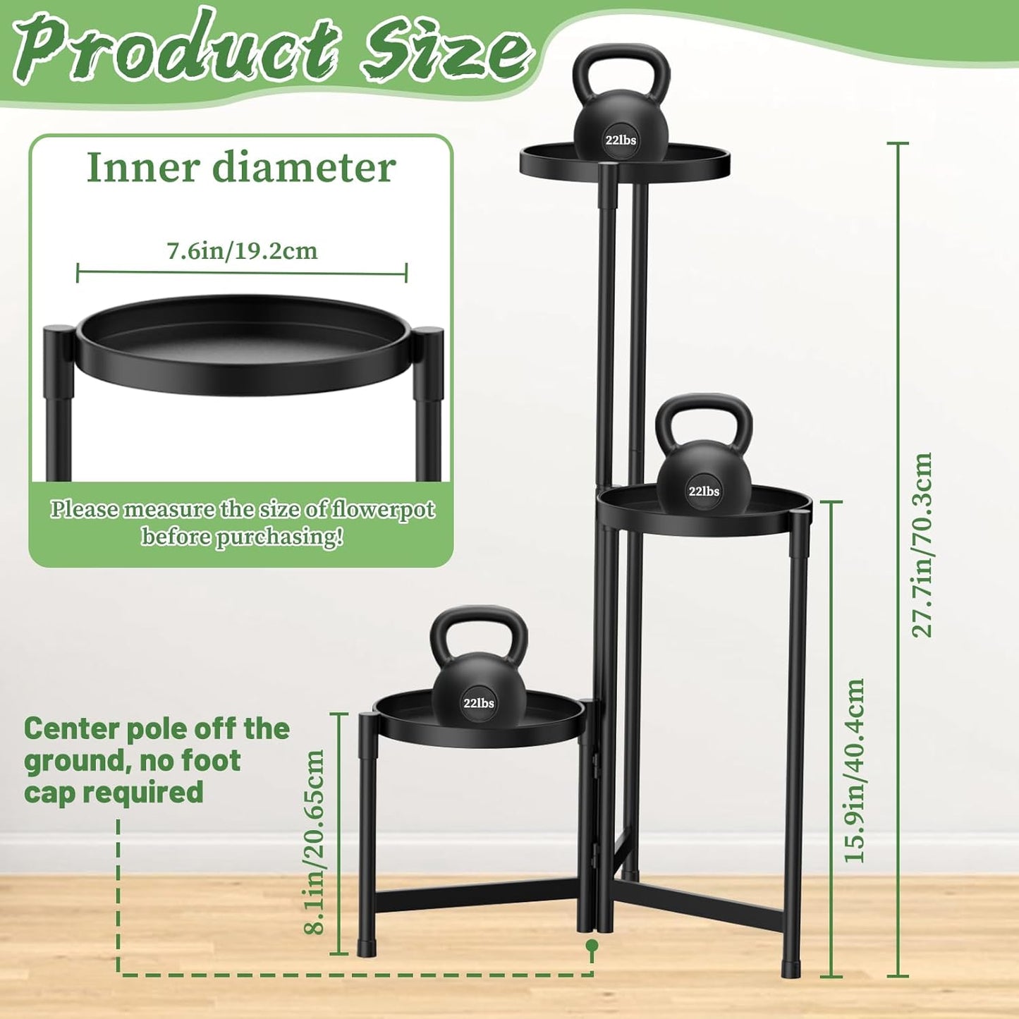 MOKANI Metal Plant Stand Indoor Outdoor for Multiple Plants, 3 Tiered 