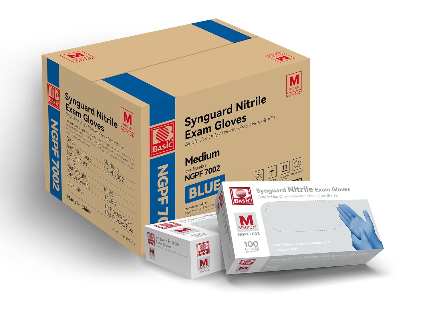 Basic Medical Blue Nitrile Exam Gloves - Latex-Free & Powder-Free - NG