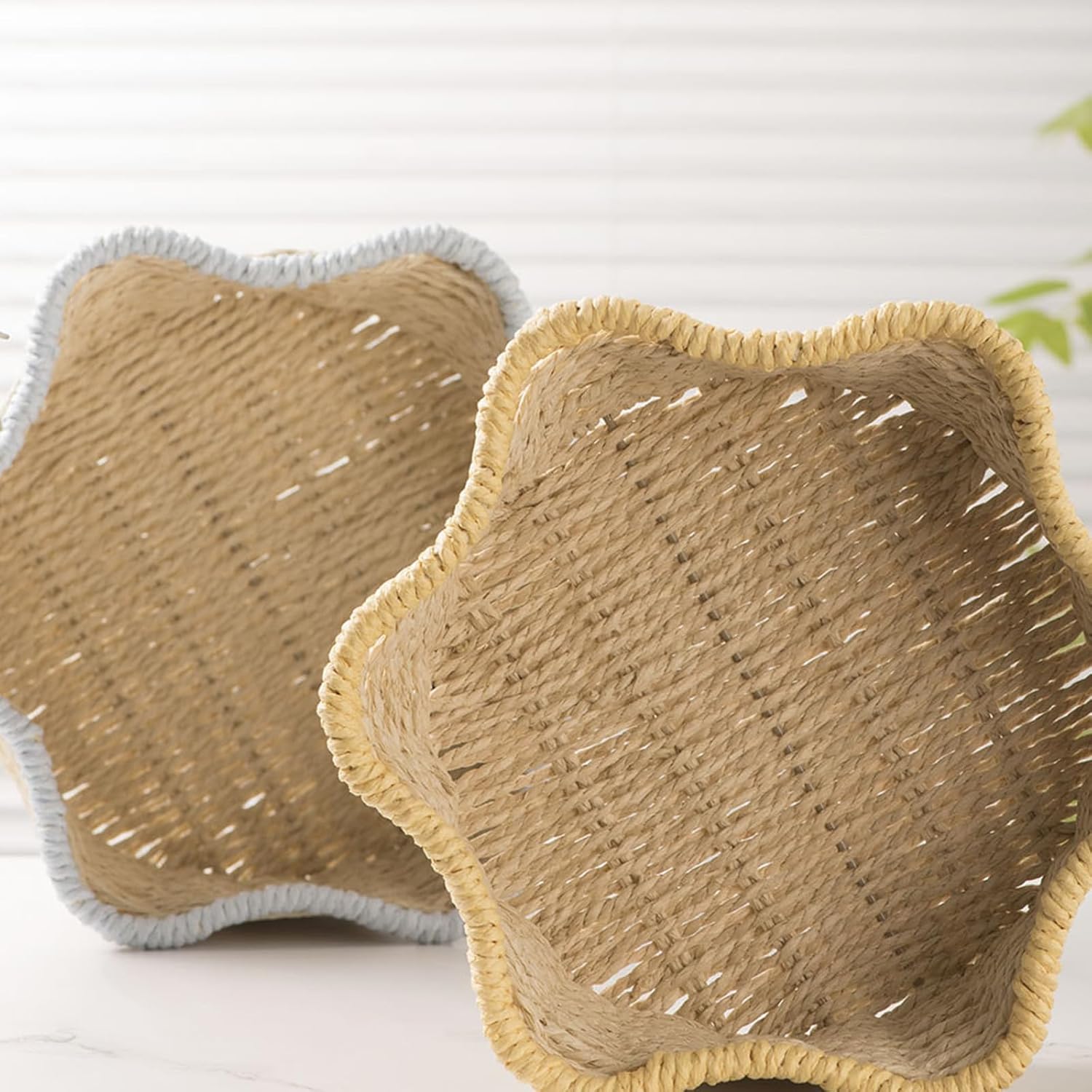 Handwoven Paper Rope Basket with Iron Frame Desktop Plant Holder & Hom