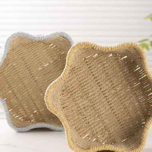 Handwoven Paper Rope Basket with Iron Frame Desktop Plant Holder & Hom