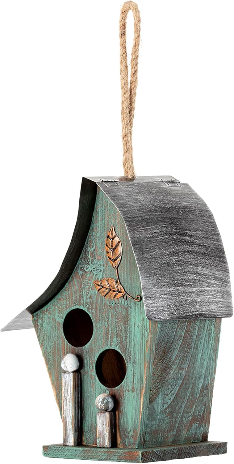 Alpine Corporation 12" Tall Outdoor Hanging Wooden Birdhouse, Turquoise