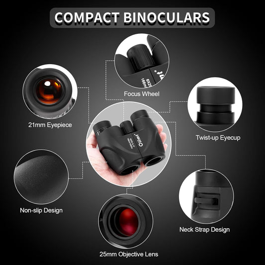 6x25 Compact Binoculars, Mini Pocket Small Portable Size 9.5° Wide Angle Field of View 21mm Large Eyepiece ED Glasses Bak-4 Prism Professional HD for Adults Travel Sports Cruise Birding Opera