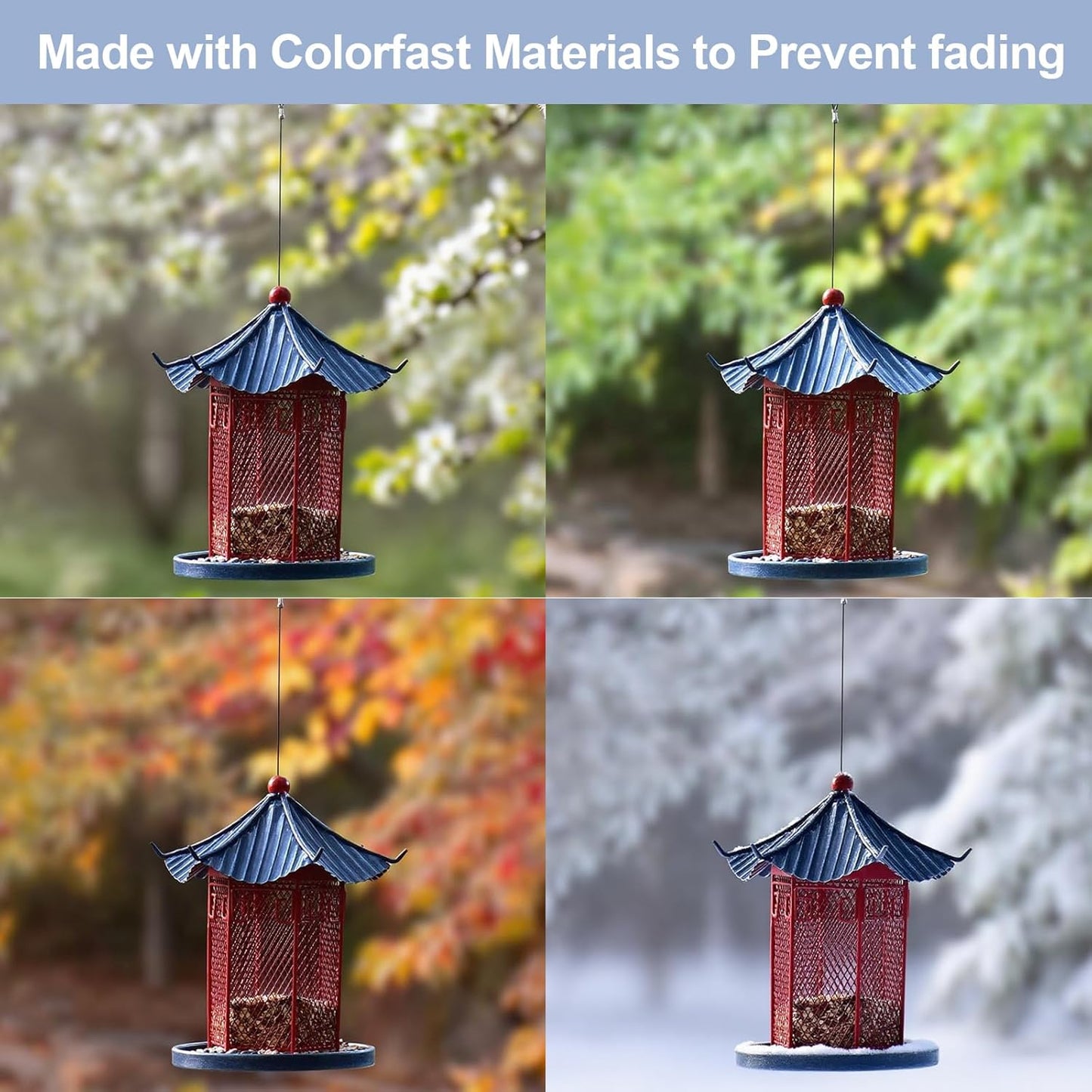 Chinese Style Metal Bird Feeder, Vintage Hanging Caged Bird Feeders for Outdoors, Garden Décor, for Patio, Balcony, and Yard, Large Capacity for Wild Birds, Hummingbird Feeder with Roof&Tray