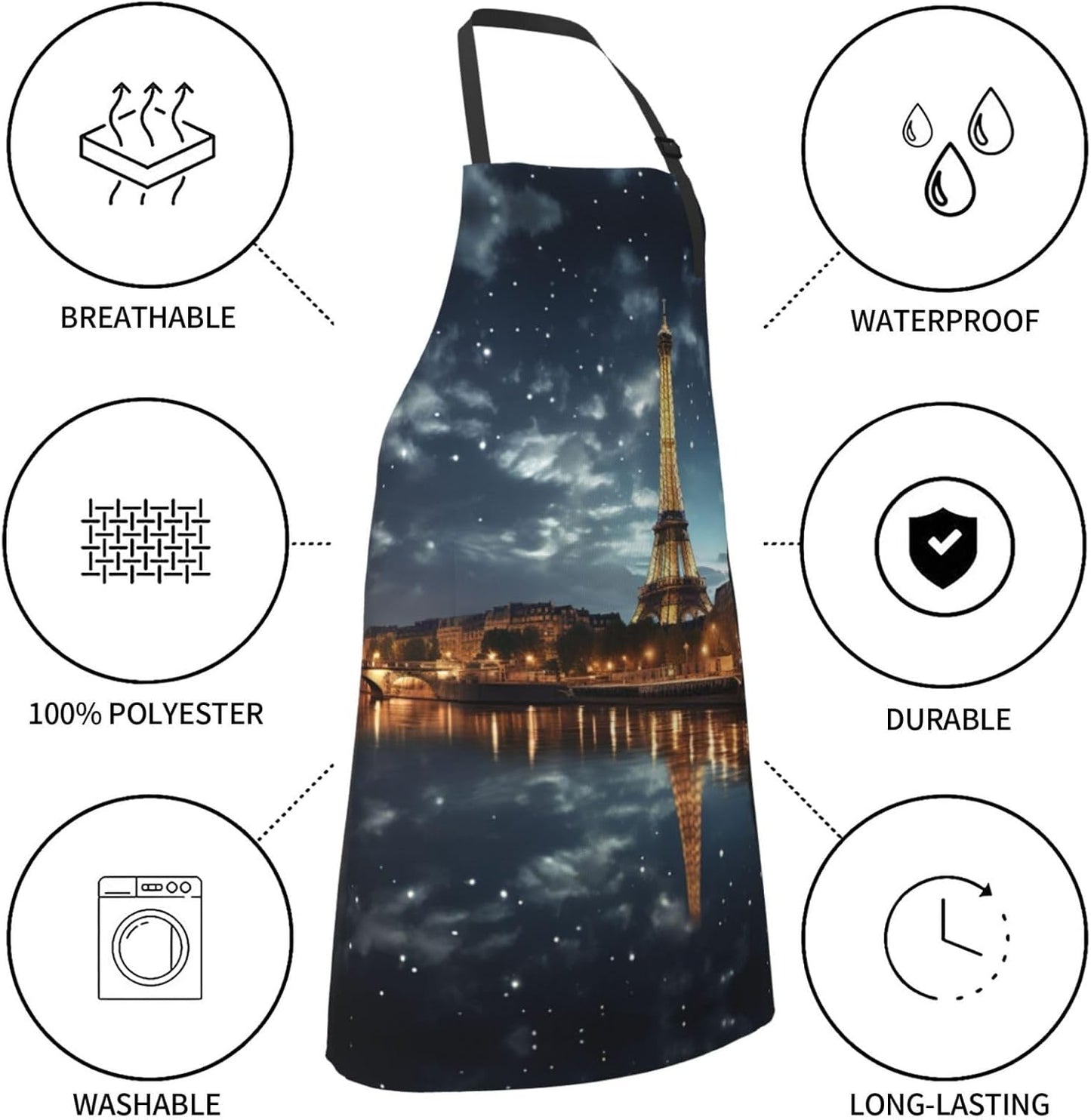 Eiffel tower print Waterproof apron with pocket adjustable cooking apr