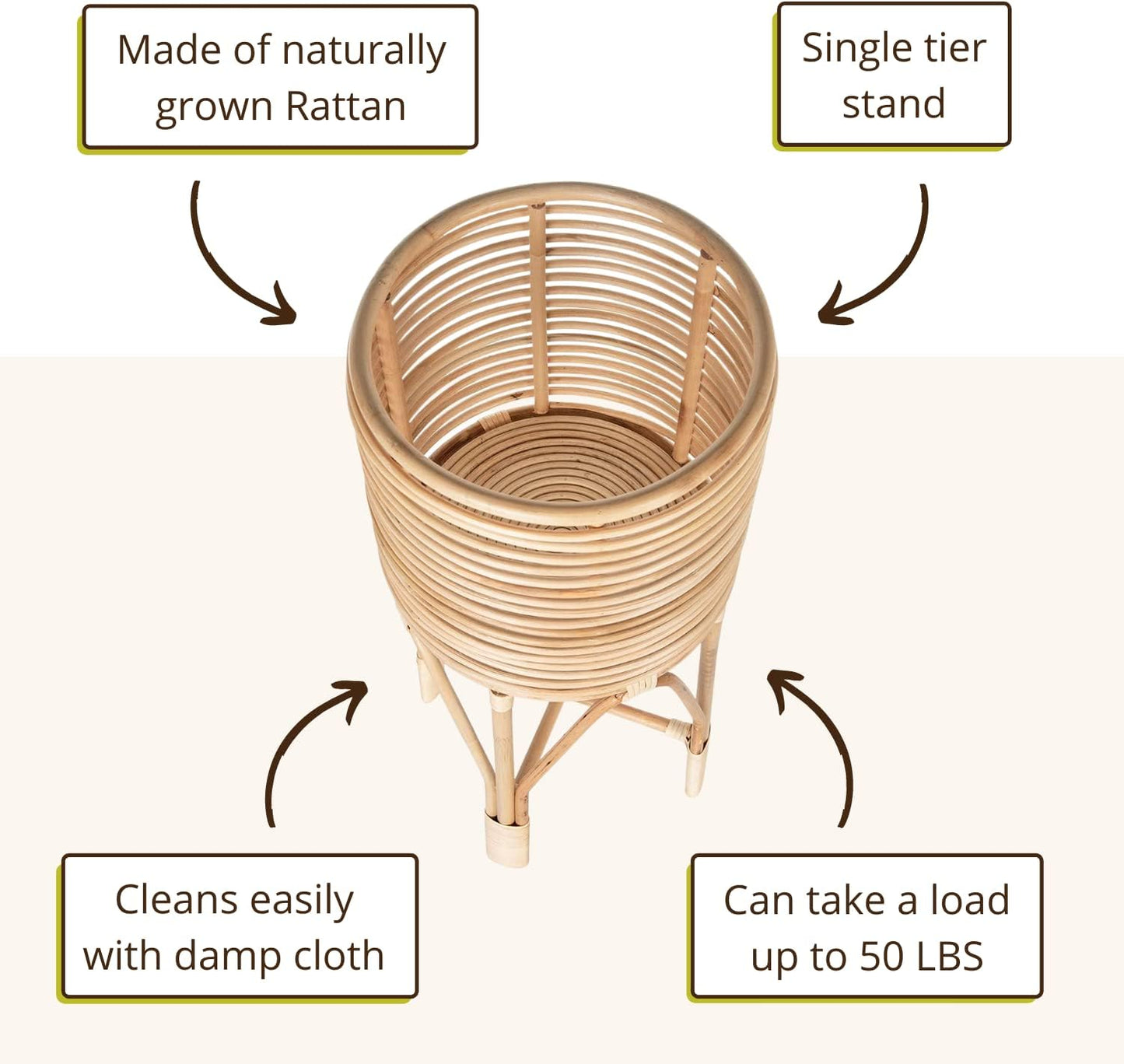 KOUBOO Rattan Indoor Plant Stand - Plant Holder, Rattan Shelf, Tiered Plant Stand, Planter Display, Home Storage for Plant Pots, Medium, Natural Brown