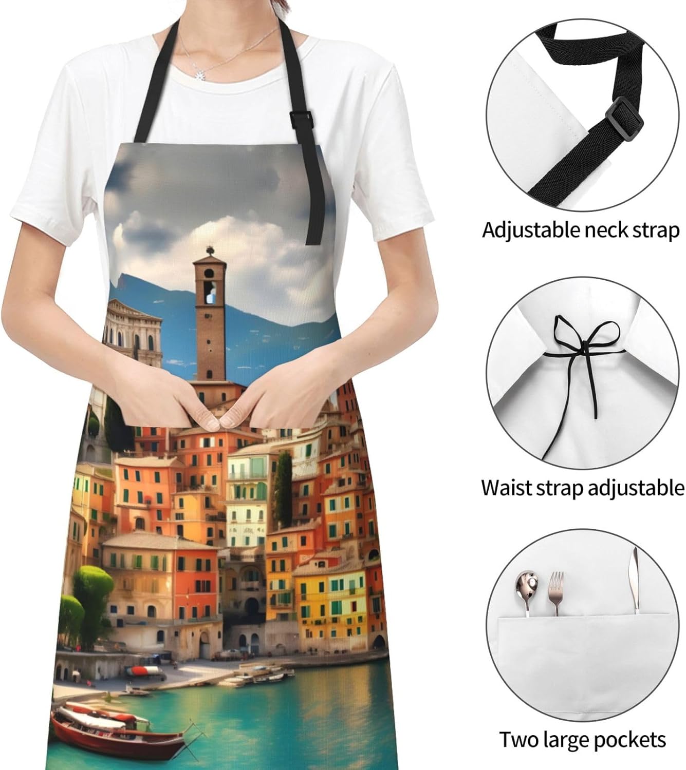beautiful Italy print Waterproof apron with pocket adjustable cooking apron for adult kitchen bibs to bake
