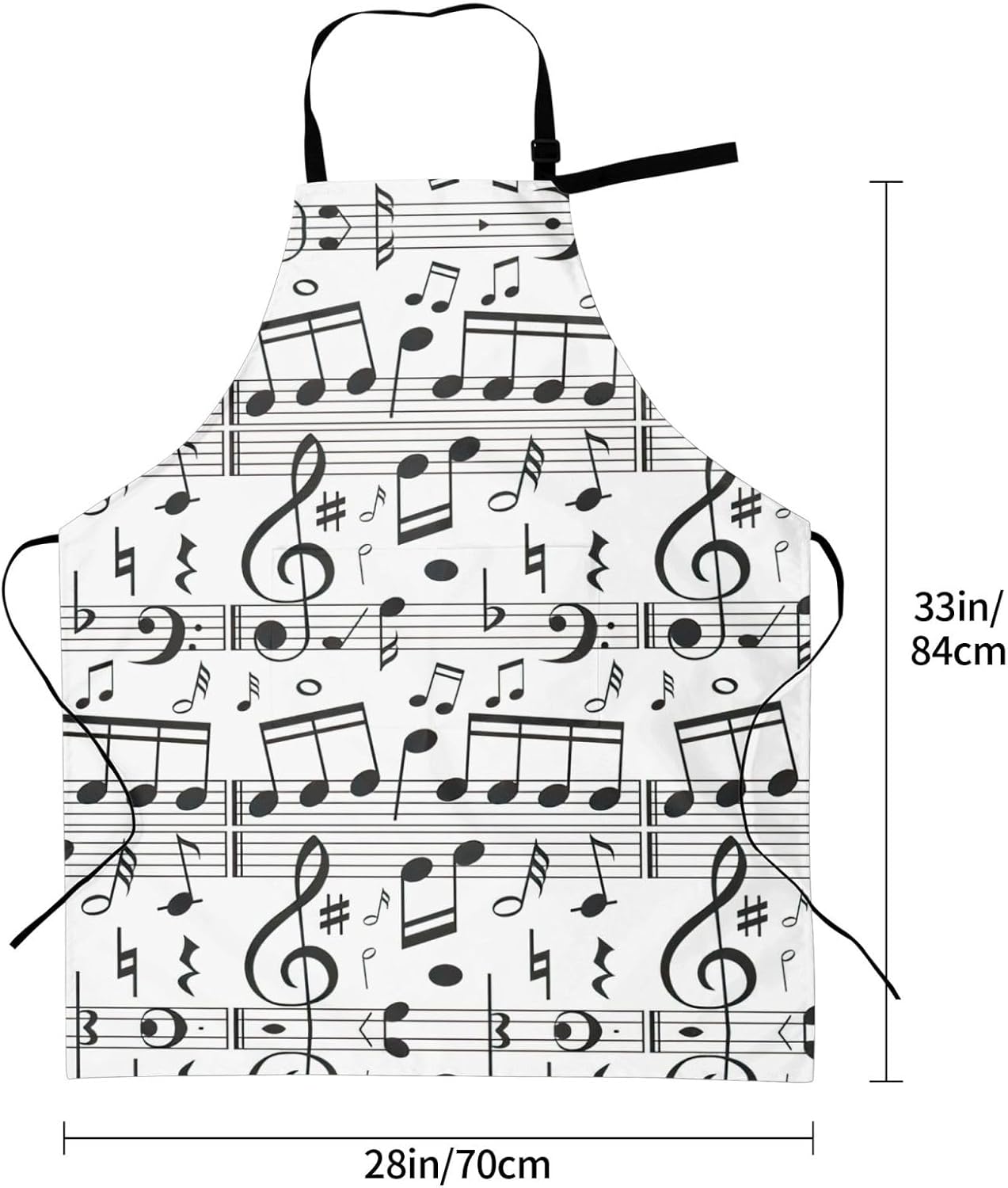 Music Note print Waterproof apron with pocket adjustable cooking apron