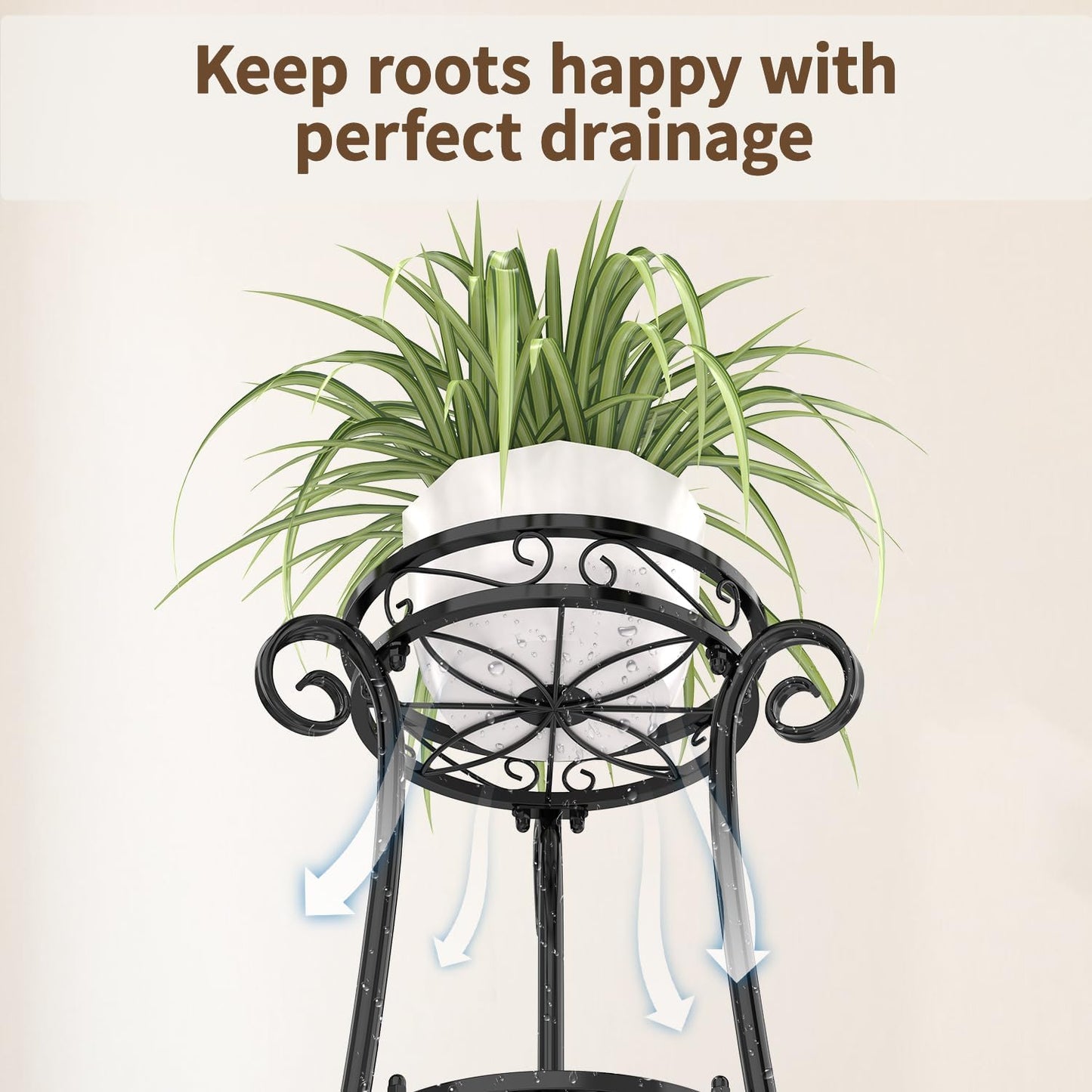 LASZOLA 3 Tier Black Metal Plant Stand for Multiple Large Planters Ind