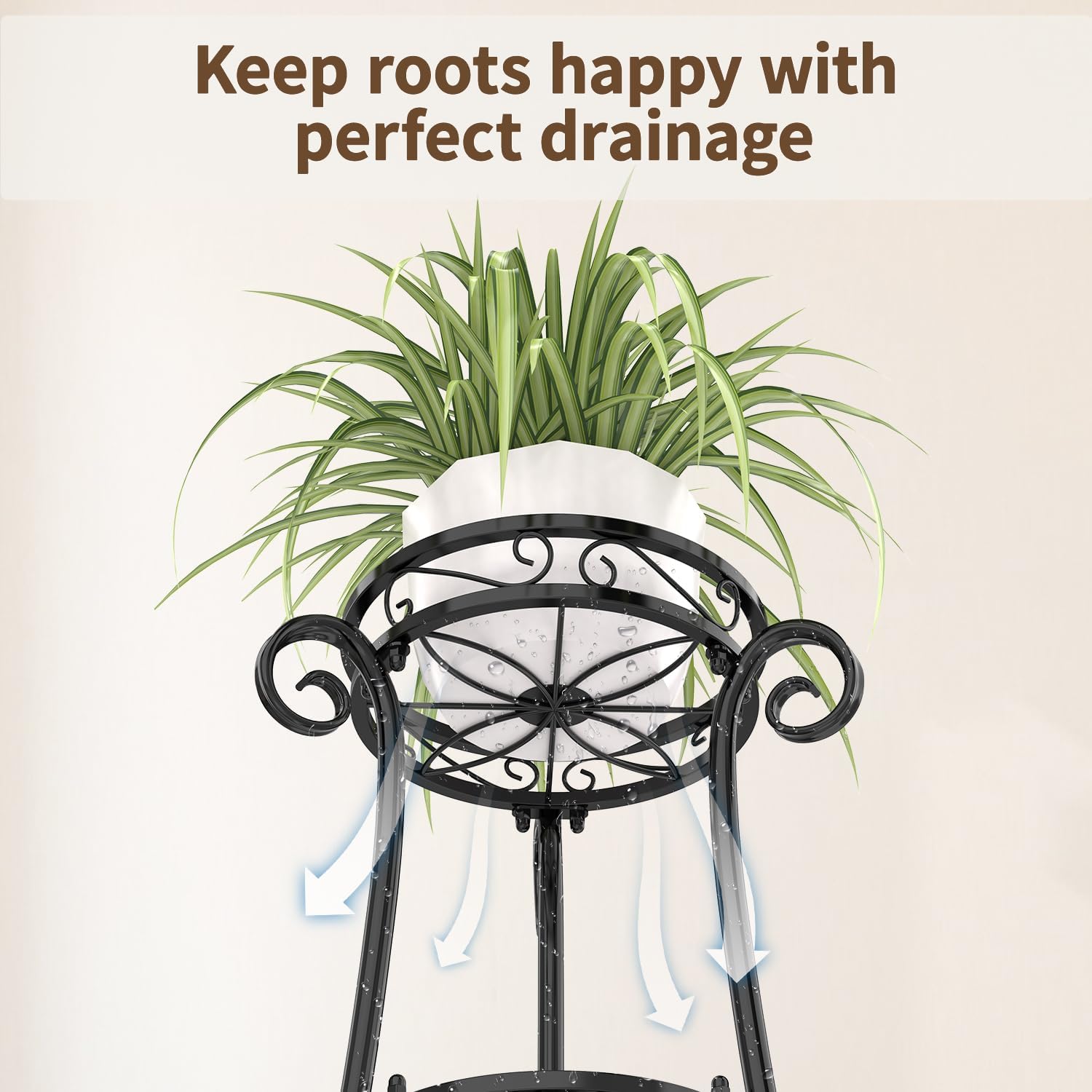 LASZOLA 3 Tier Black Metal Plant Stand for Multiple Large Planters Ind