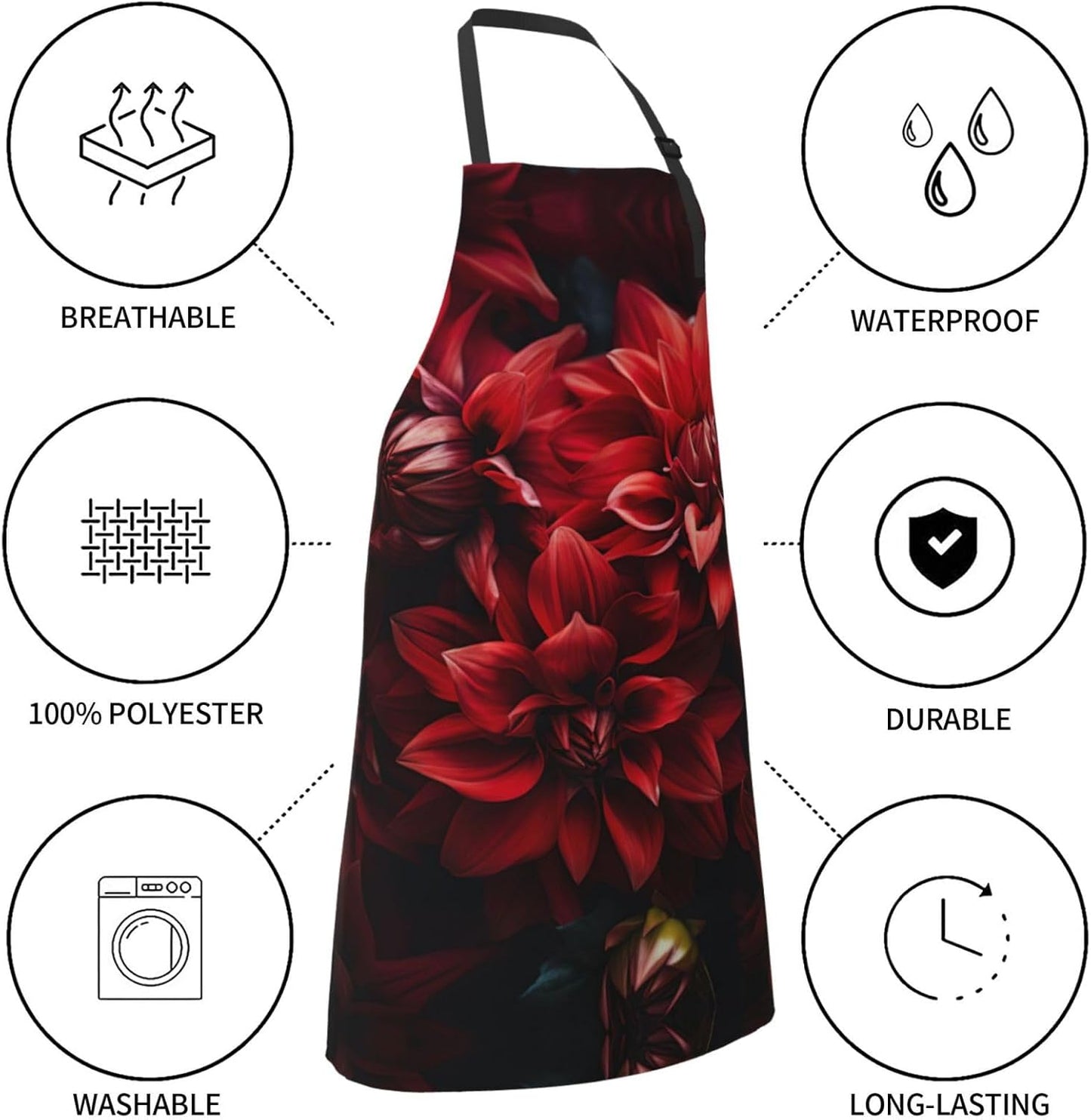 Red flower print Waterproof apron with pocket adjustable cooking apron for adult kitchen bibs to bake