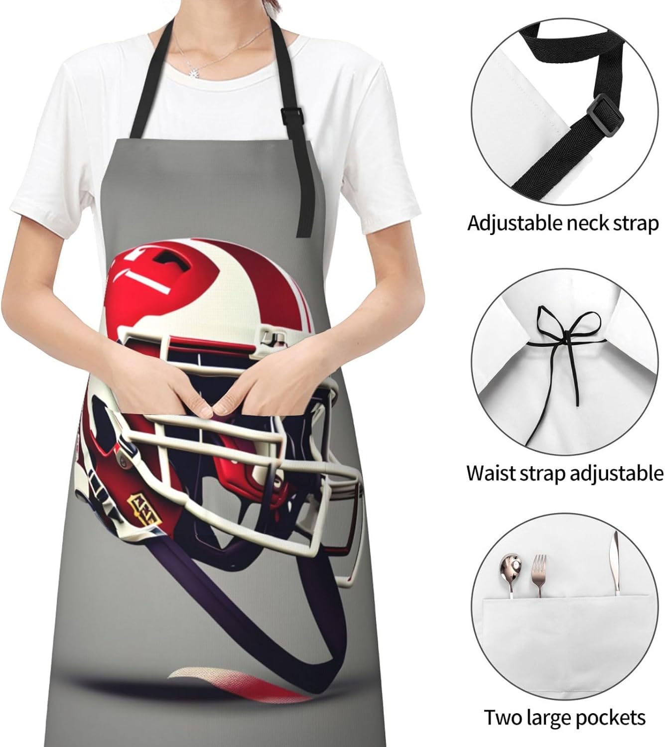 American Football Print Laundry apron 28x33 In Waterproof Kitchen Apron with Pockets for Cooking Baking