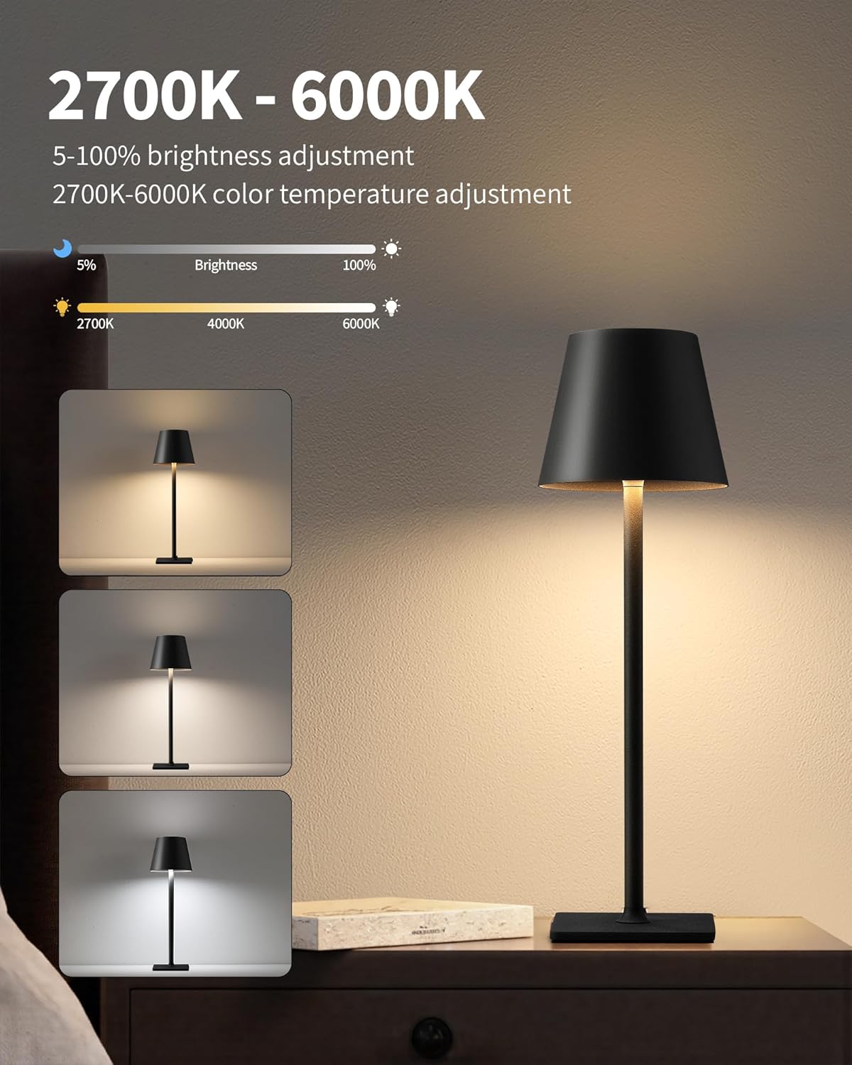 KDG 2 Pack Cordless Table Lamp, Portable LED Desk Lamps, 5000mAh Batte