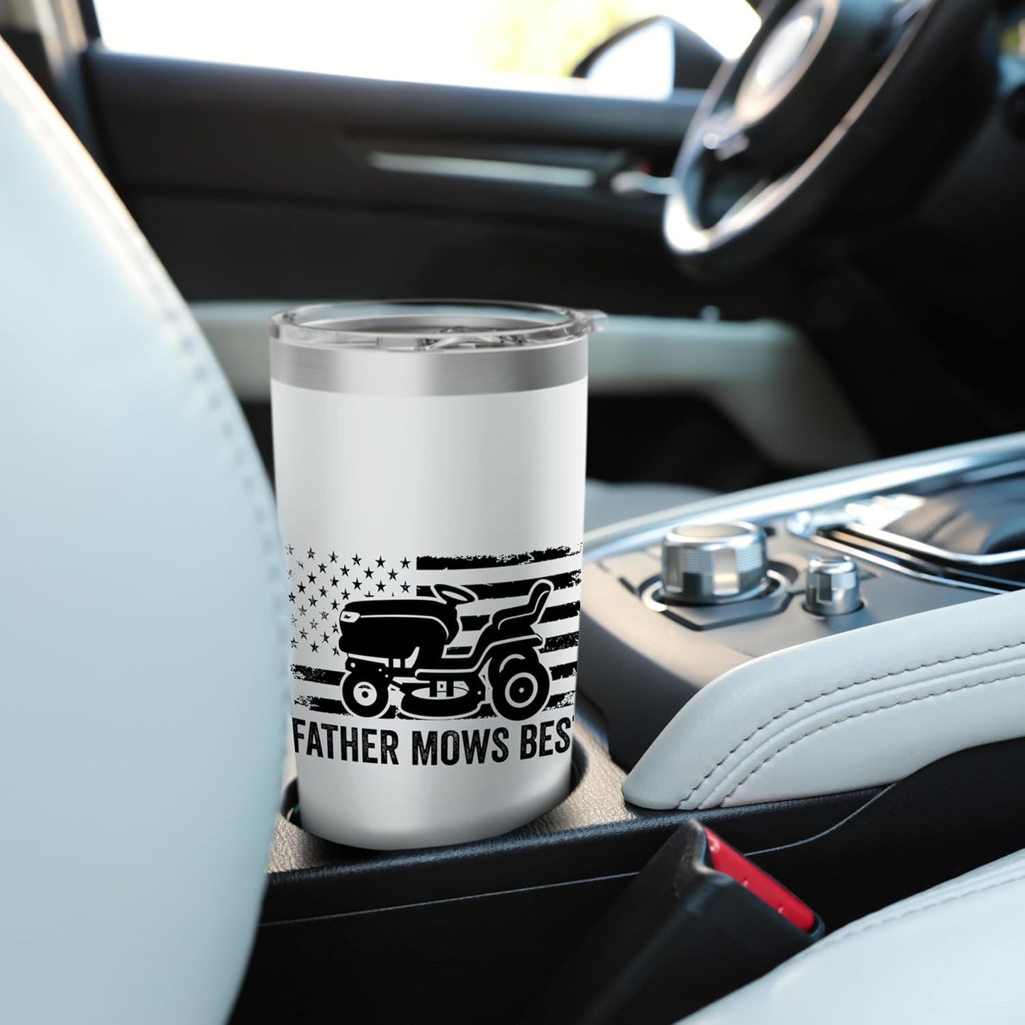 Father Mows Best Lawn Care Dad Mowing Patriotic Father's Day Stainless Steel Insulated Tumbler