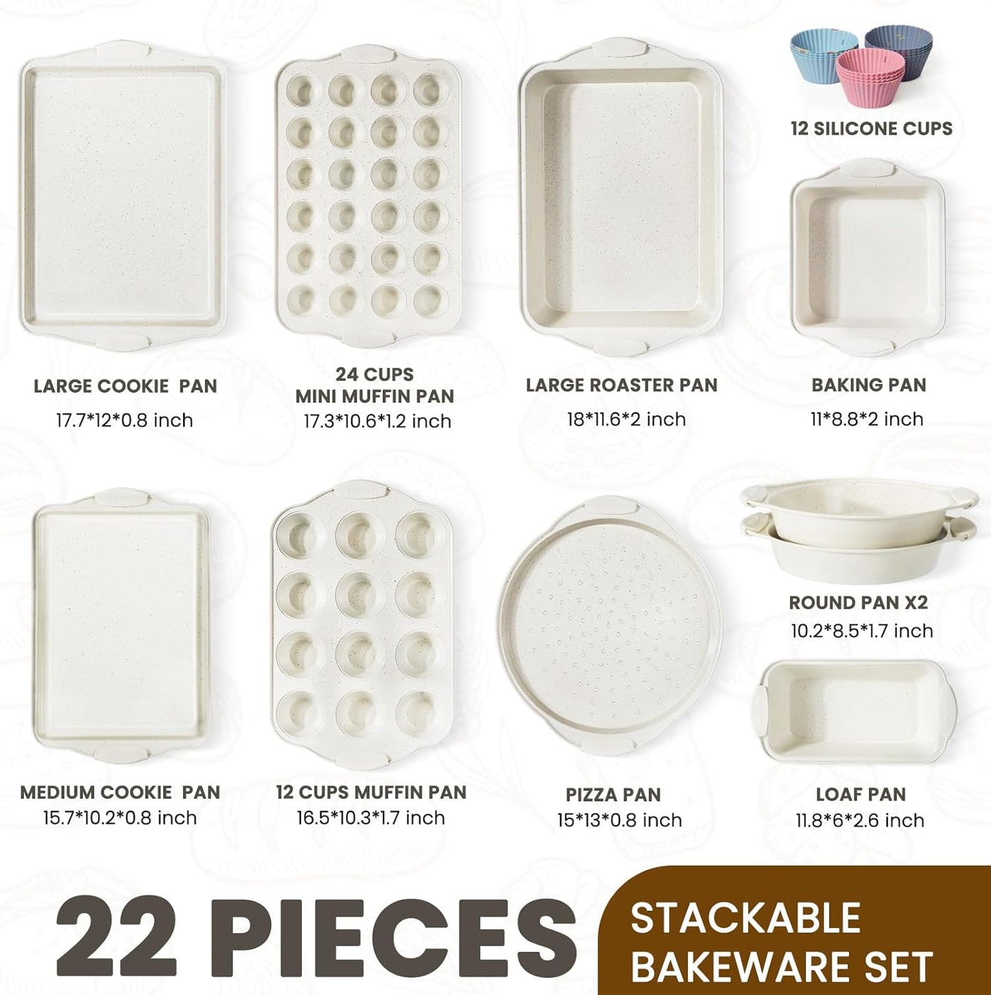 Kikcoin 22 PCS Nonstick Baking Pans Set, Stackable Bakeware Sets with 