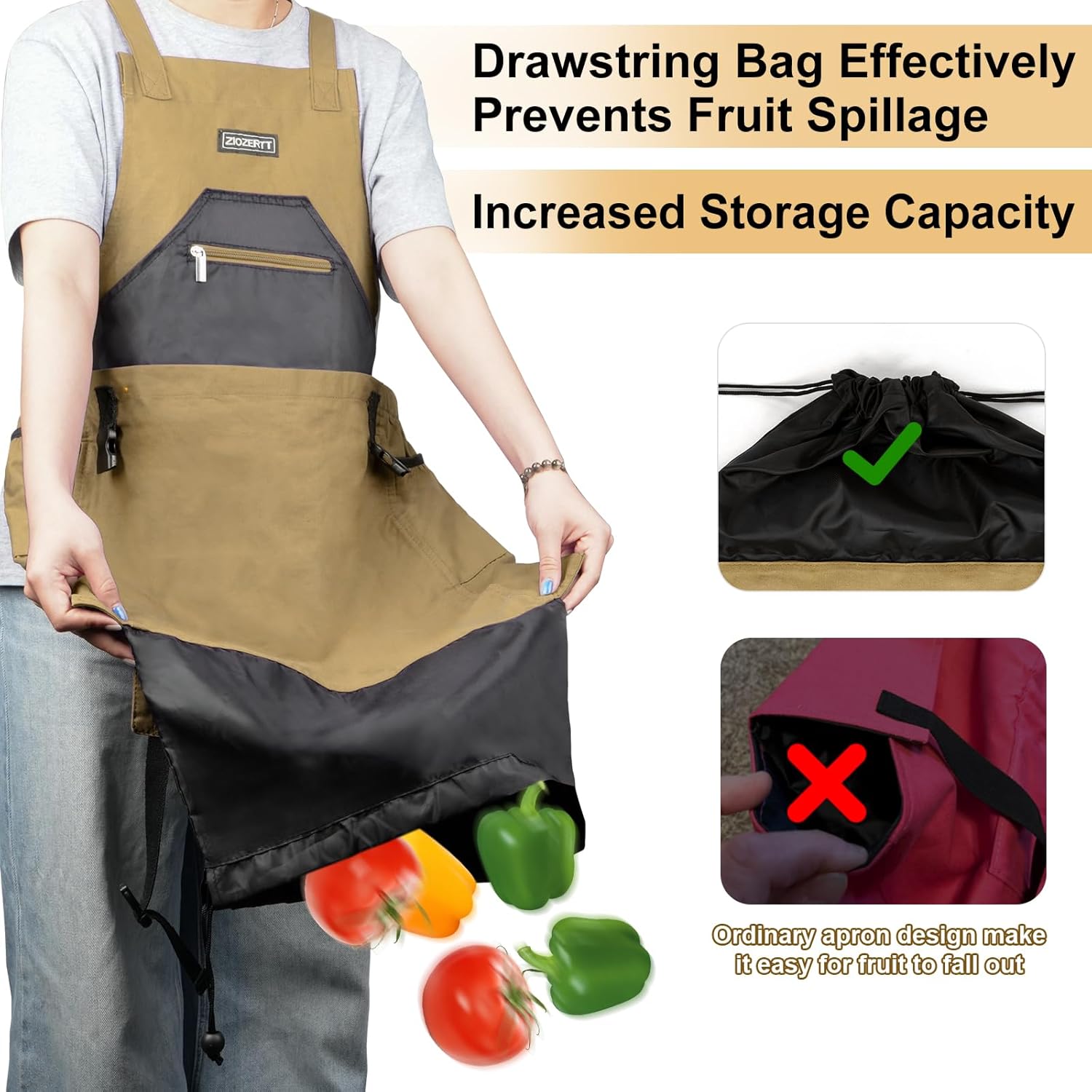 Garden Apron,Harvest Aprons with Drawstring Bag and Pockets for Women 