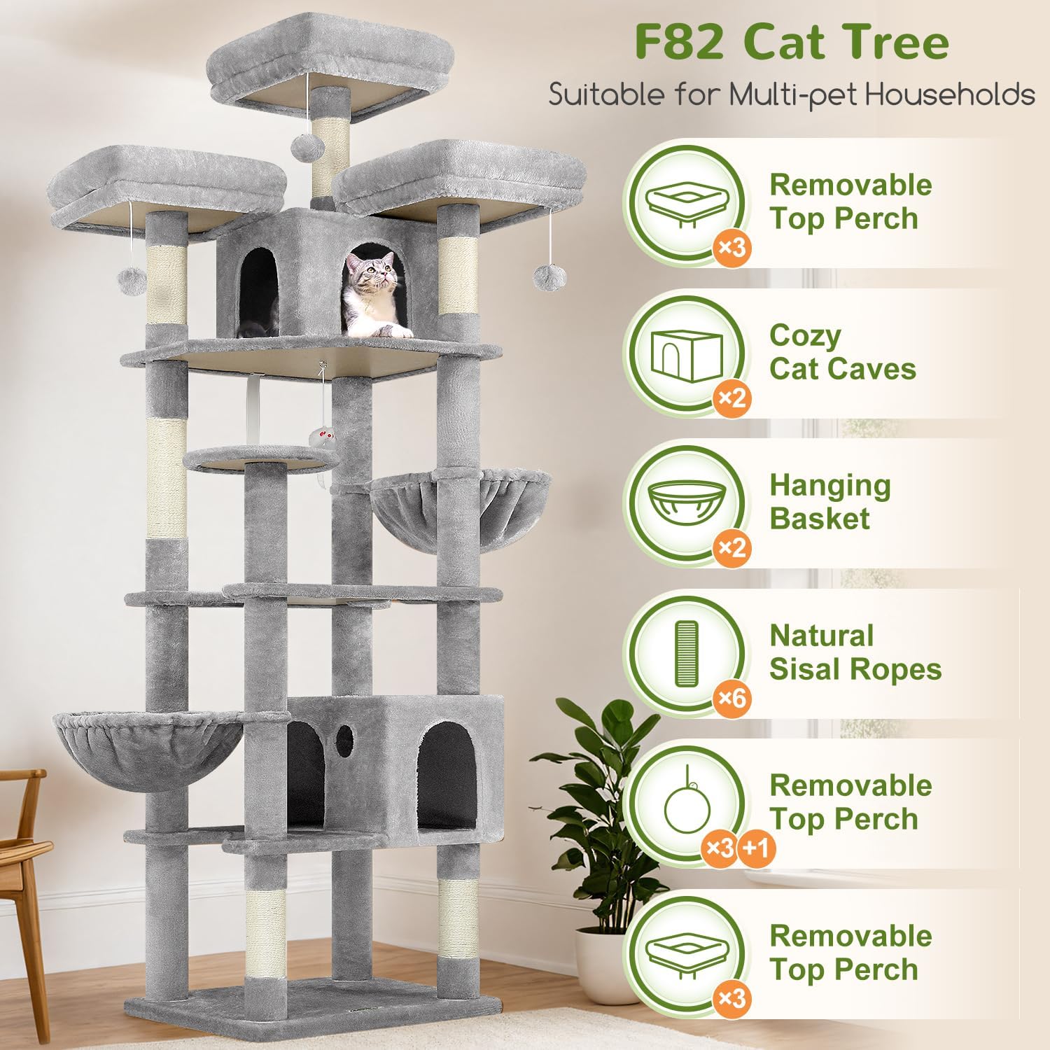 Globlazer Cat Trees and Towers for Multiple Adult Cats, 82-inch XXL Ta