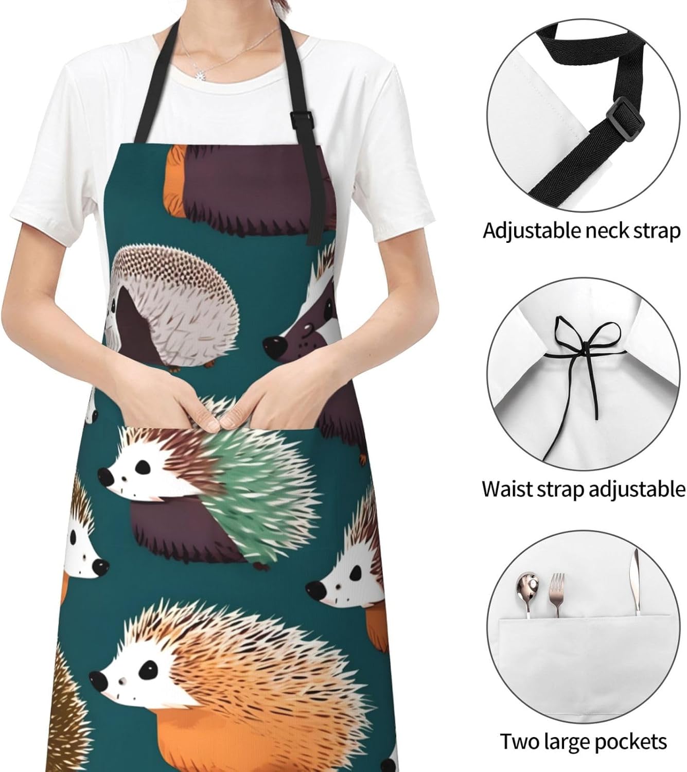 Many hedgehogs print Waterproof chef's apron with pocket apron for kitchen cooking baking barbecue and gardening