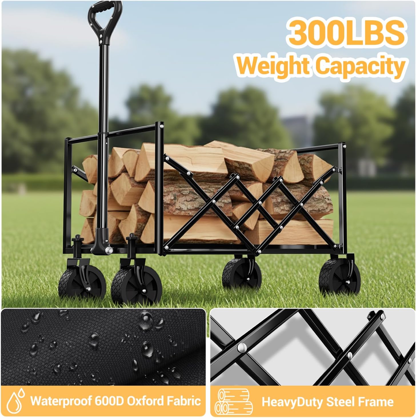 Lightweight Folding Wagon with Extended Tailgate, Large Capacity Colla