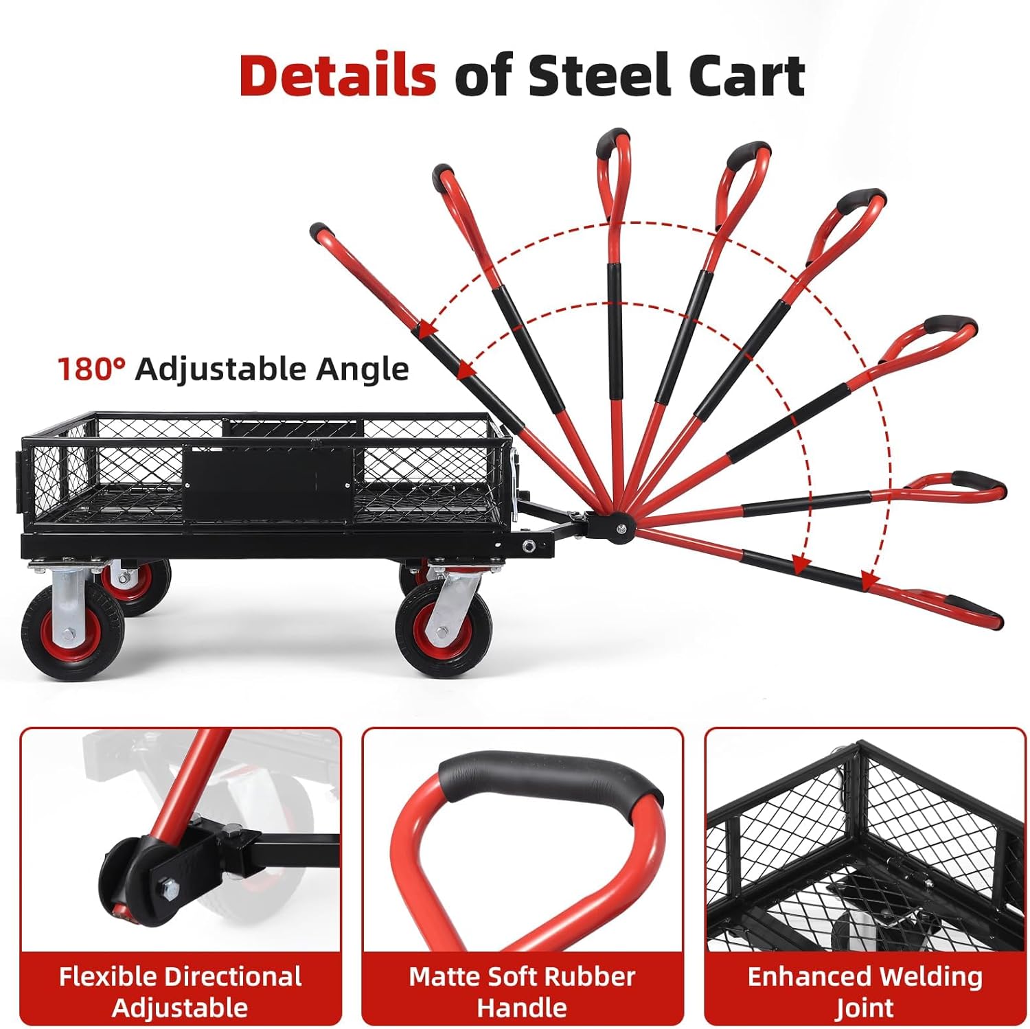 360 Lbs Steel Garden Folding Wagon Cart Heavy Duty with 180° Rotating 