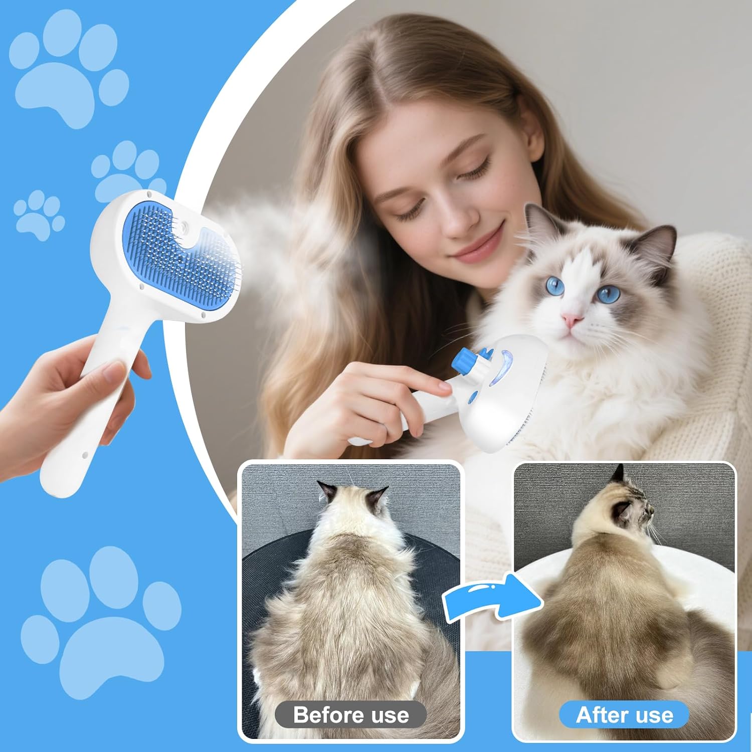Pet Steam Brush for Dog & Cat - 3-in-1 Steam Grooming Brush for Sheddi