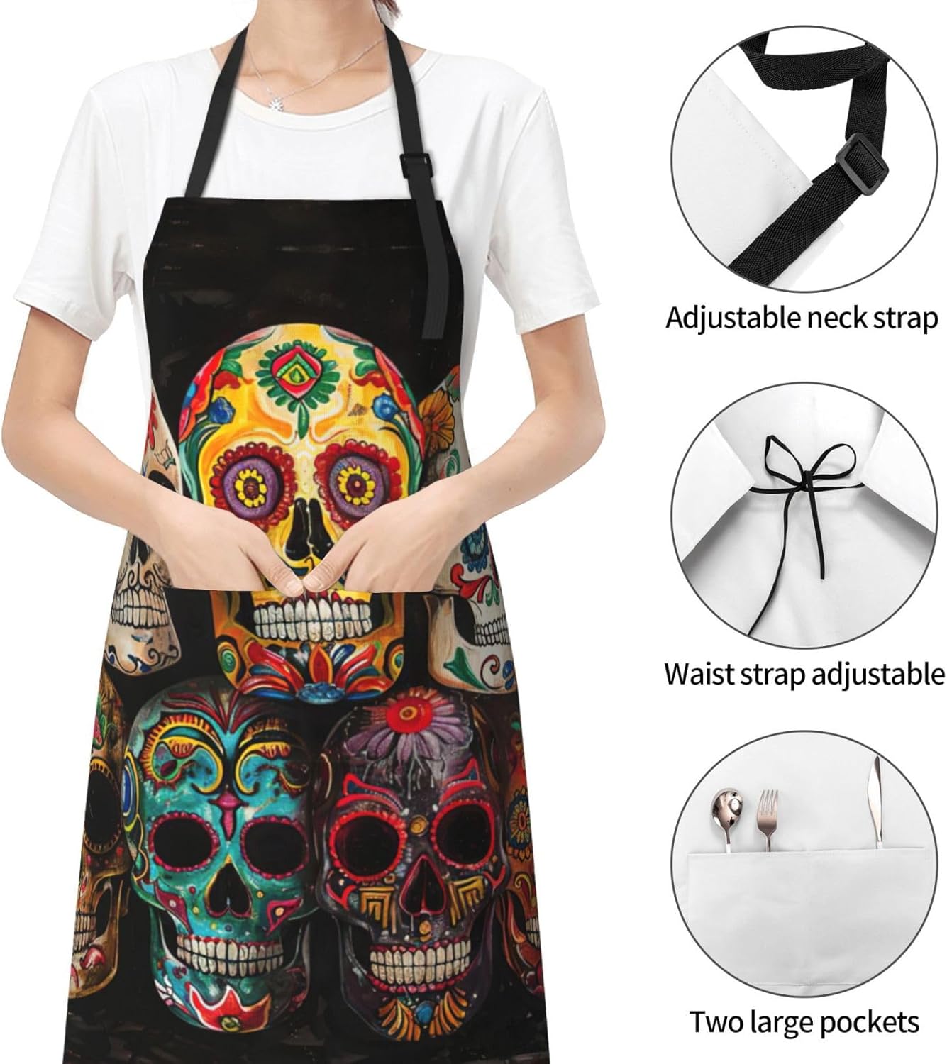 sugar skulls print Waterproof chef's apron with pocket apron for kitch