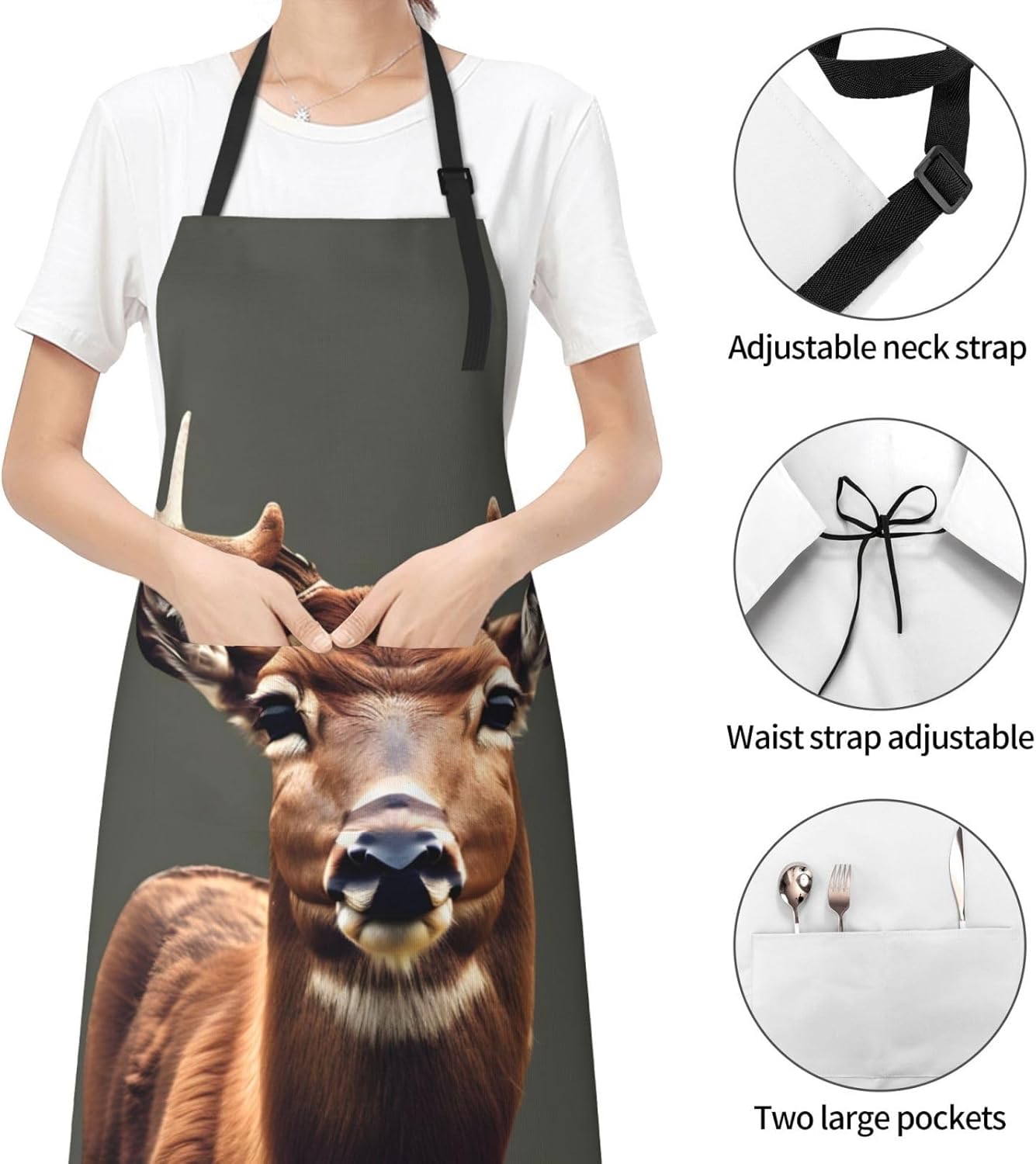 Beauty Deer Print Laundry apron 28x33 In Waterproof Kitchen Apron with Pockets for Cooking Baking